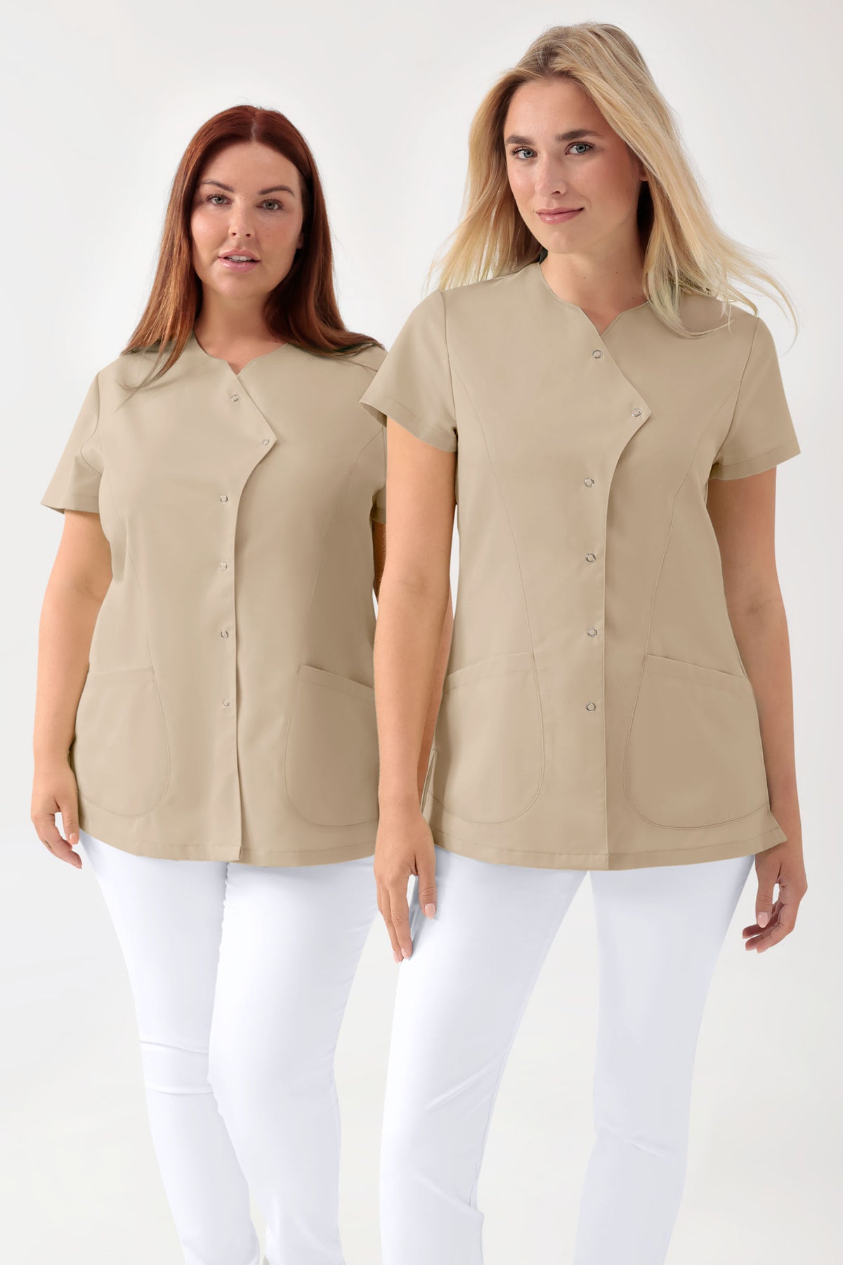 GREEN Stretch tuniek dames - asymetrische knoopsluiting zand
