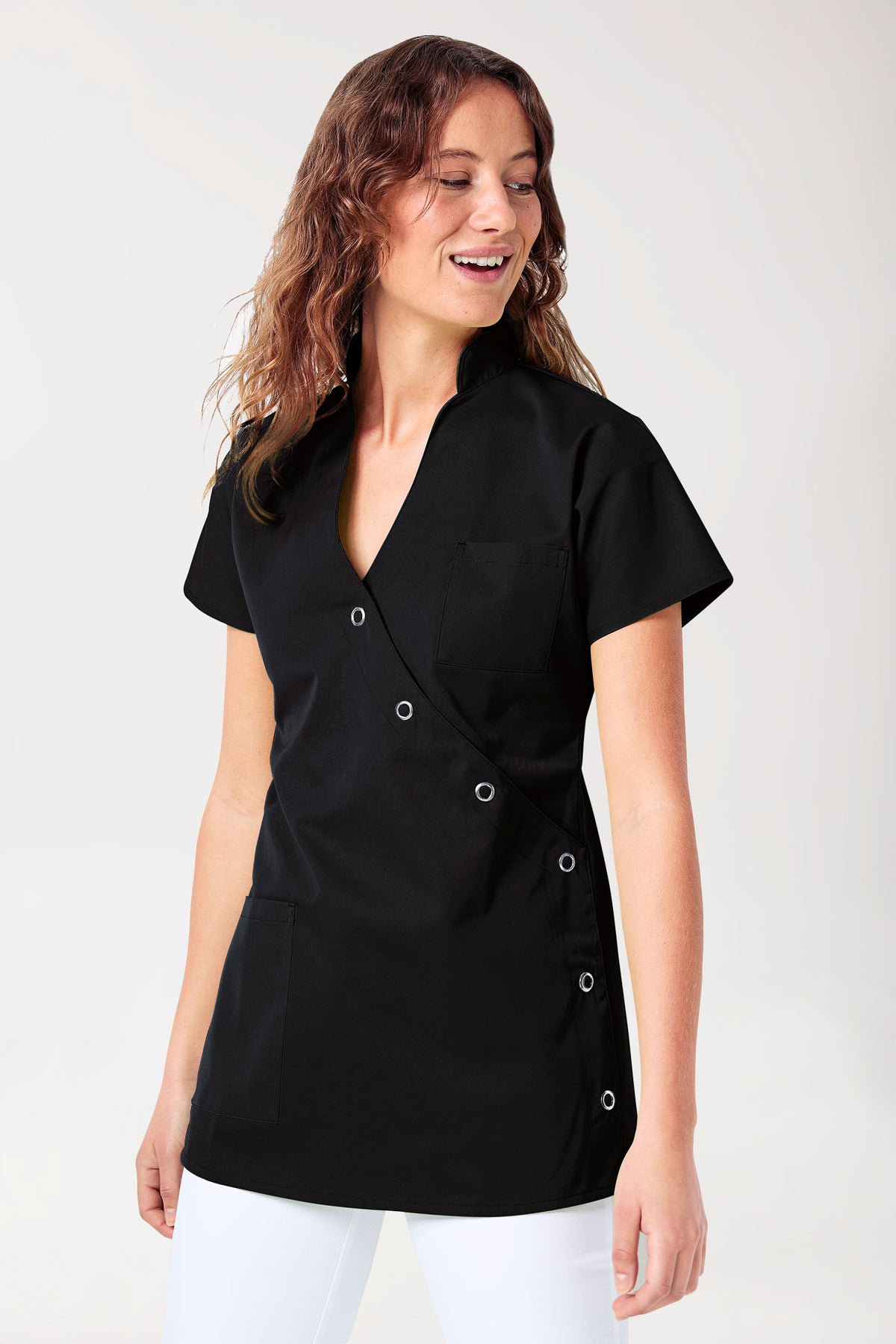 JUST STRONG tuniek dames - drukknoopsluiting zwart, Voorzijde view
