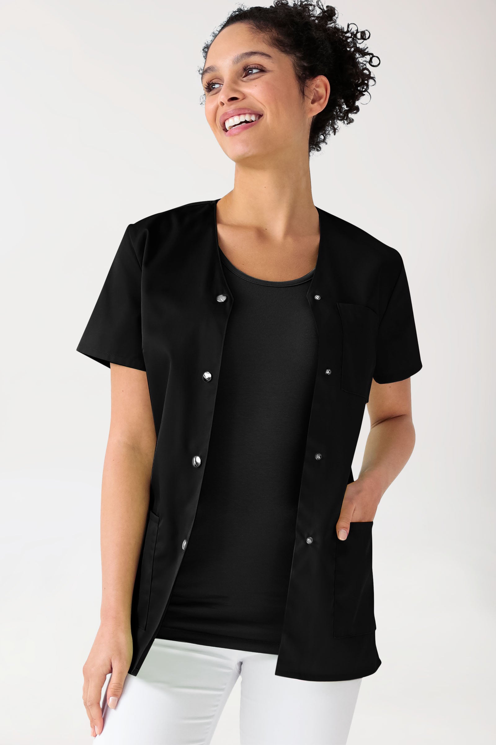 Beauty tuniek dames - met knoopsluiting zwart