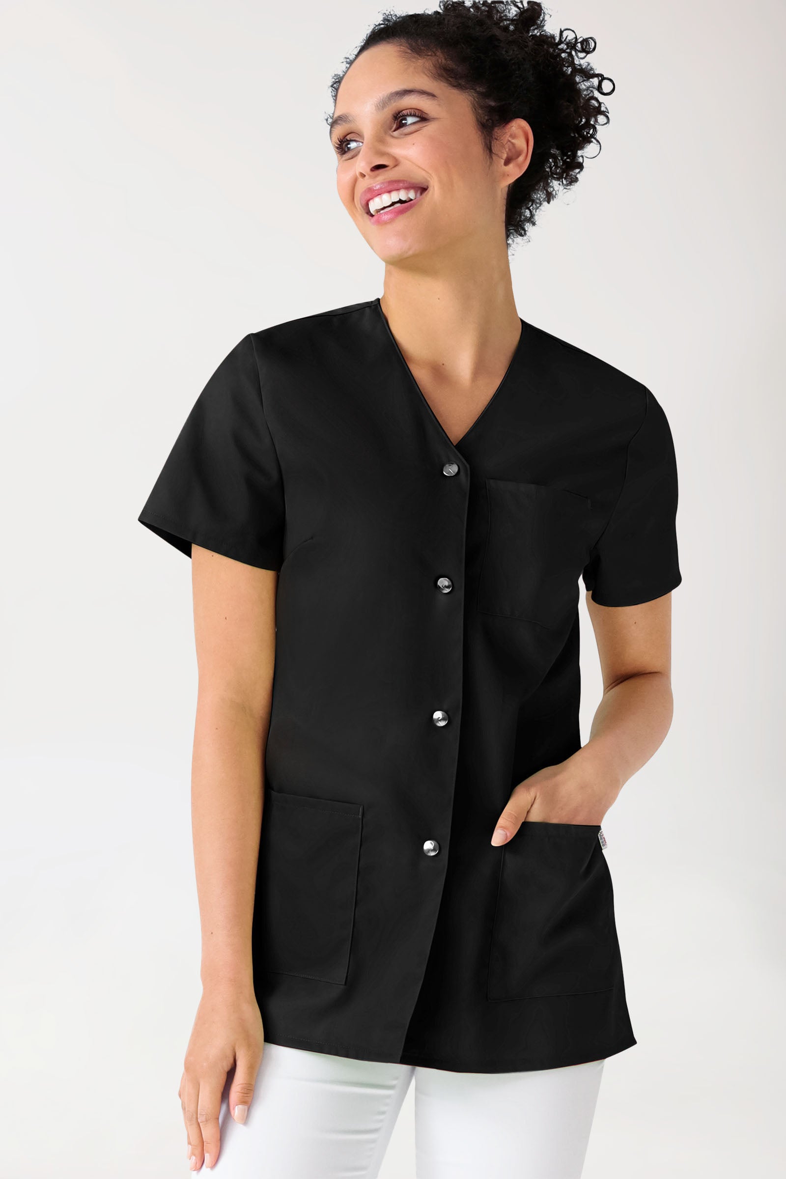 Beauty tuniek dames - met knoopsluiting zwart