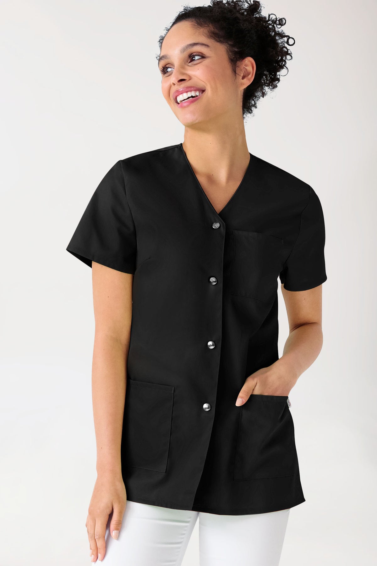 Beauty tuniek dames - met knoopsluiting zwart