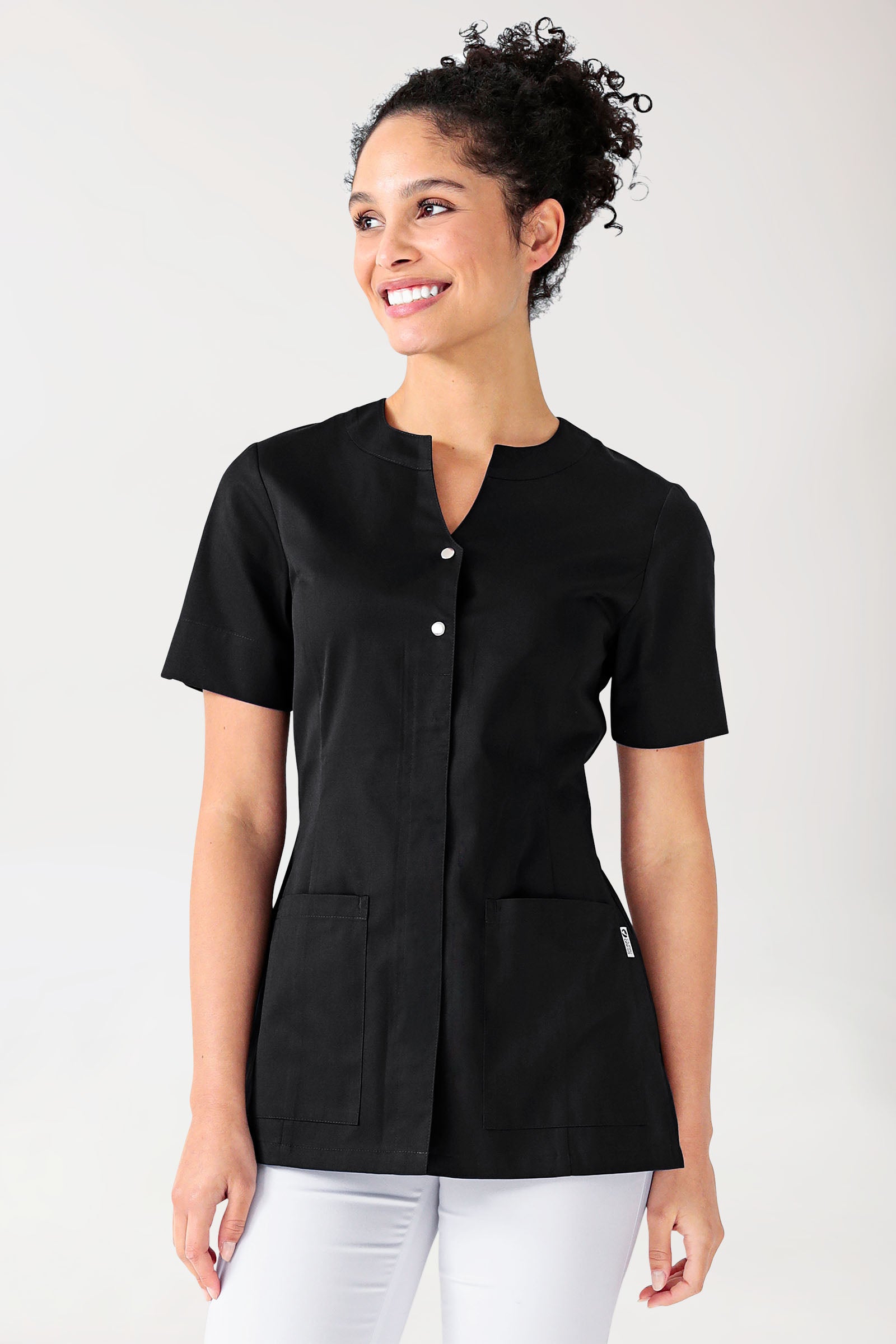 Beauty tuniek dames - bedekte knoopsluiting zwart