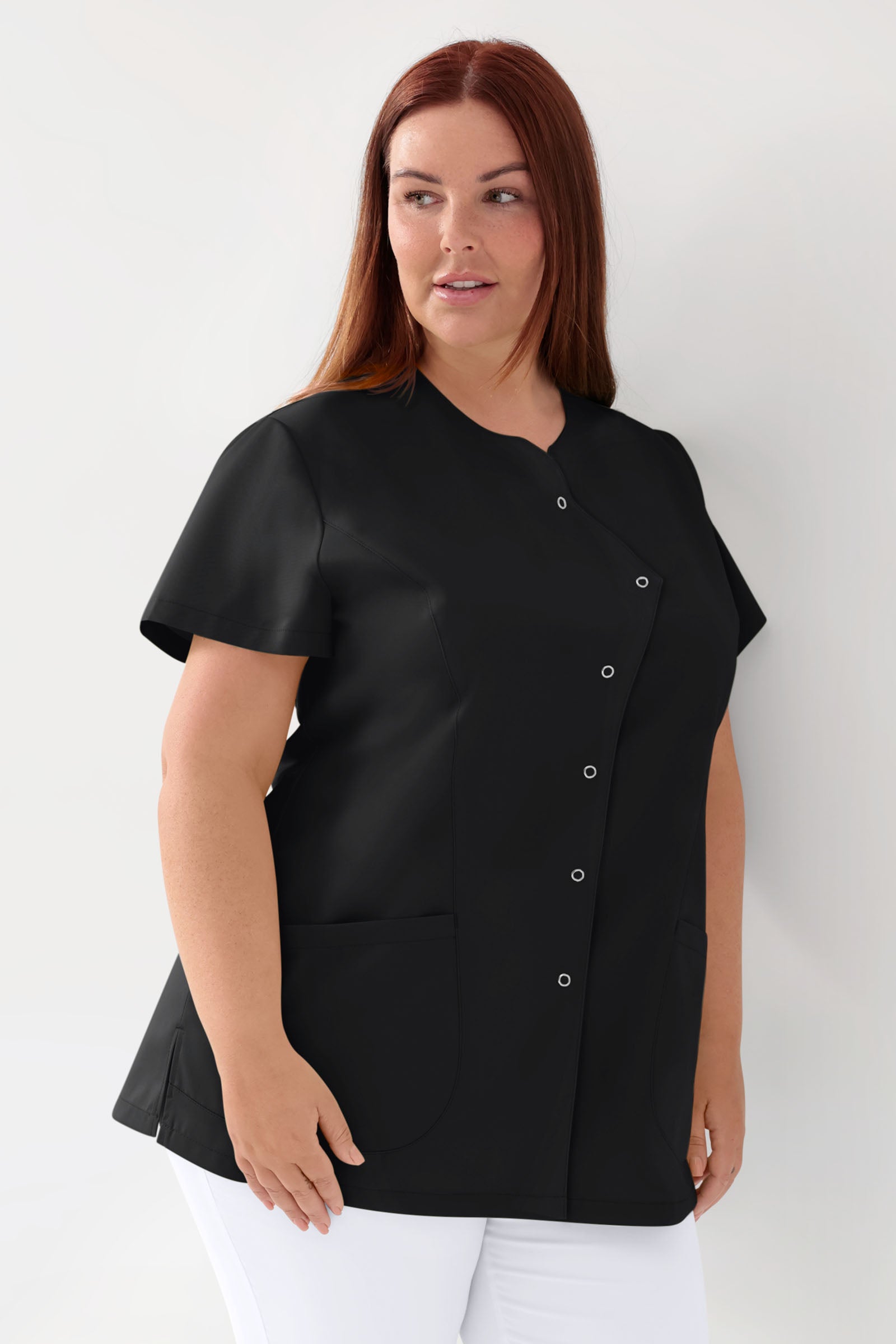 GREEN Stretch tuniek dames - asymetrische knoopsluiting zwart