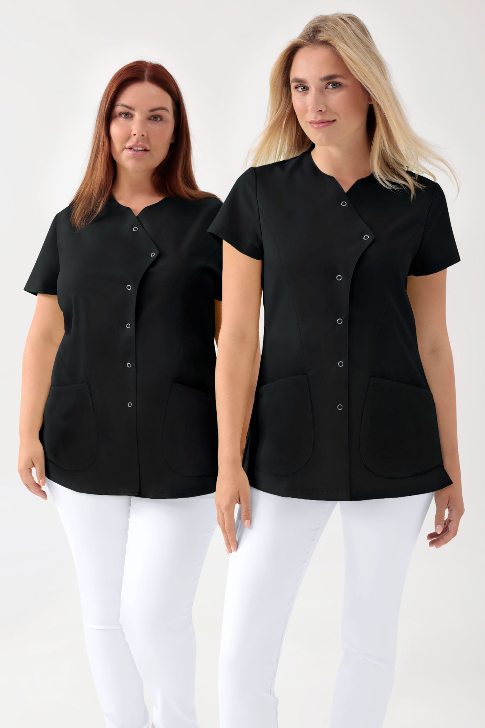 GREEN Stretch tuniek dames - asymetrische knoopsluiting zwart, Voorzijde view