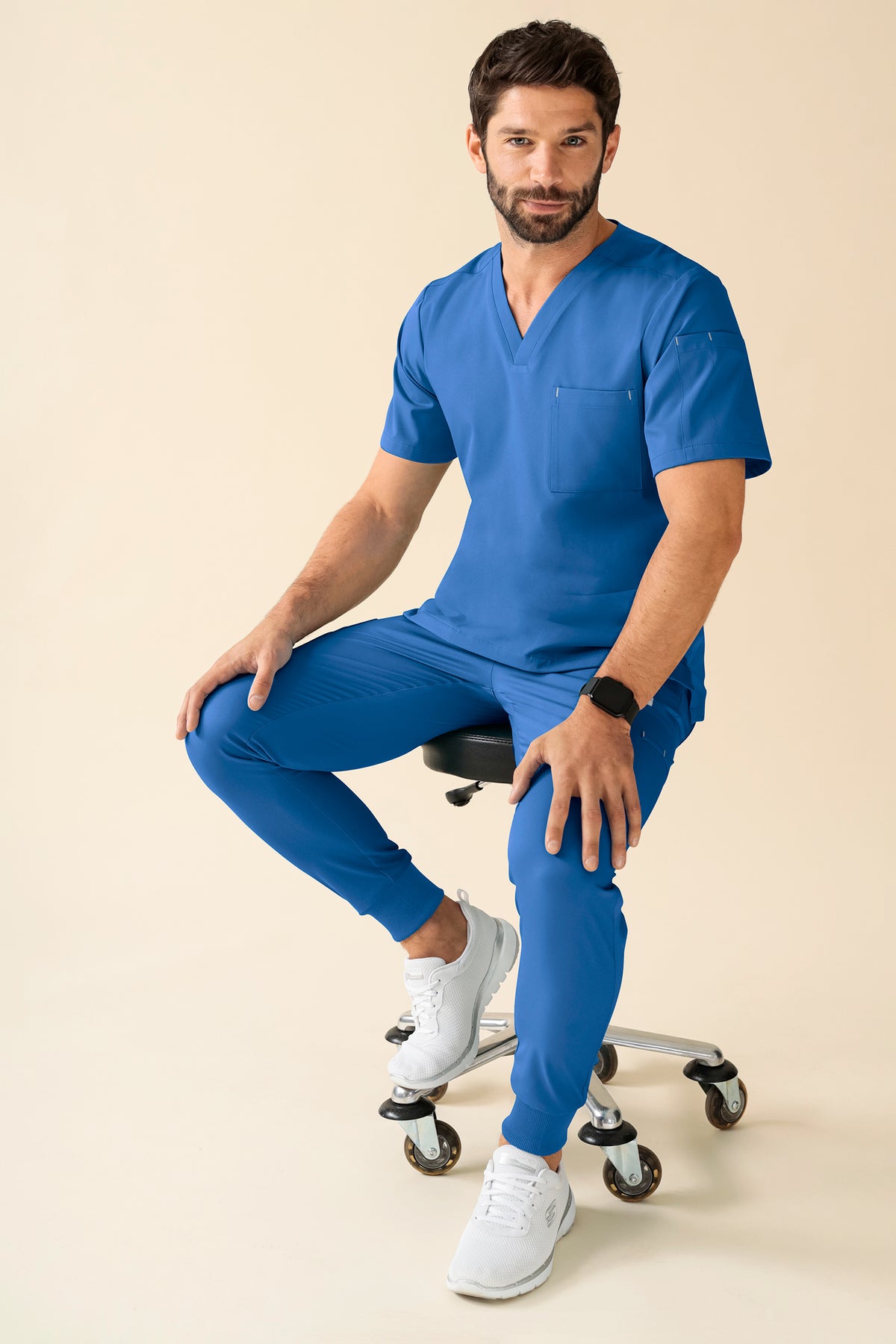 KAERE broek heren - zoom met elastische boord korte maat met beenzak blauw, Voorzijde view