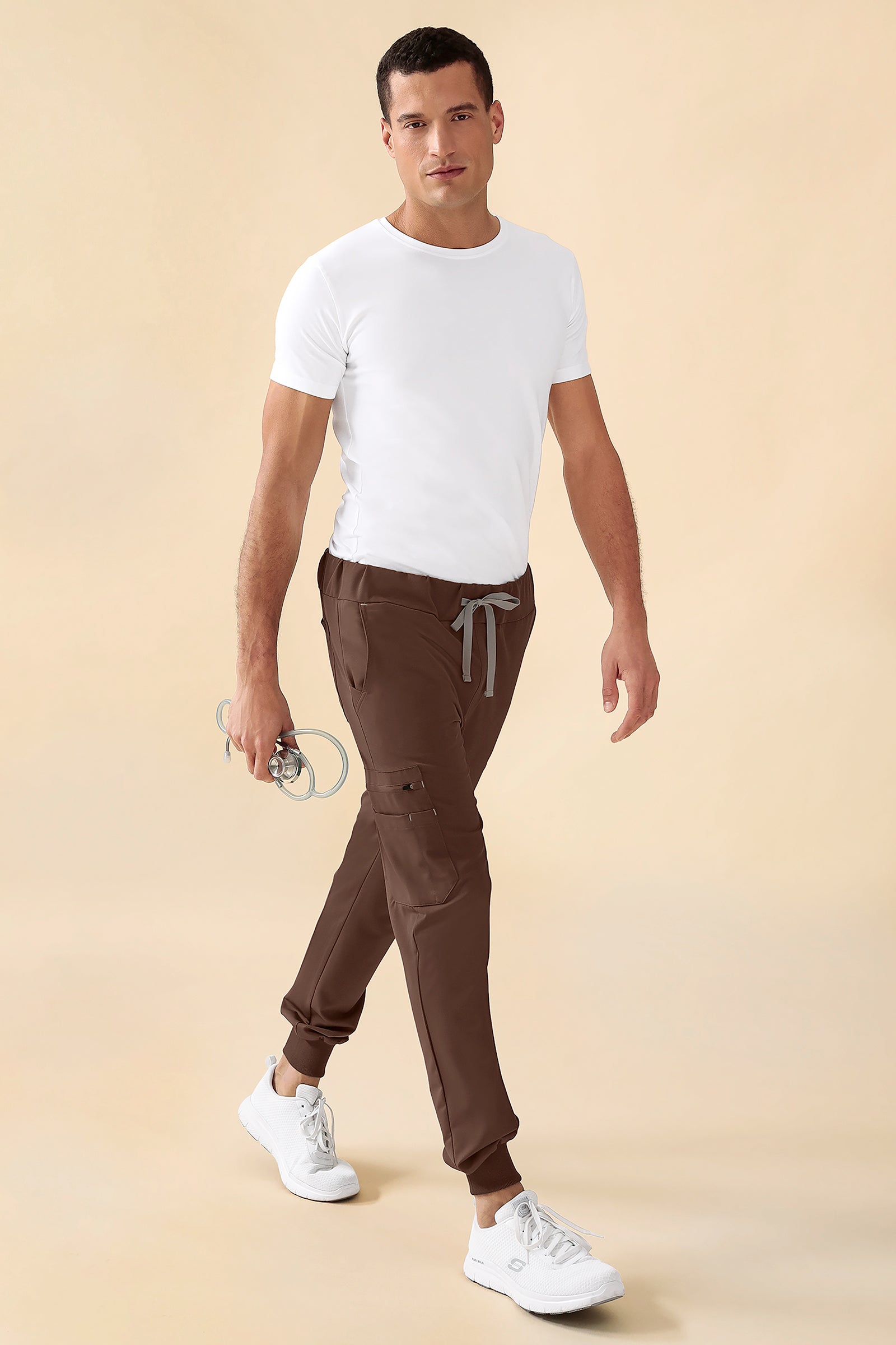 KAERE broek heren - zoom met elastische boord en beenzak coffee