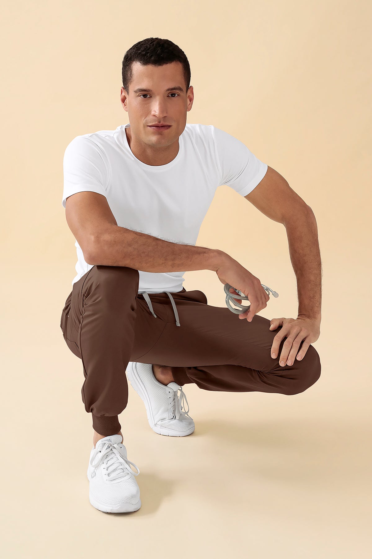 KAERE broek heren - zoom met elastische boord en beenzak coffee