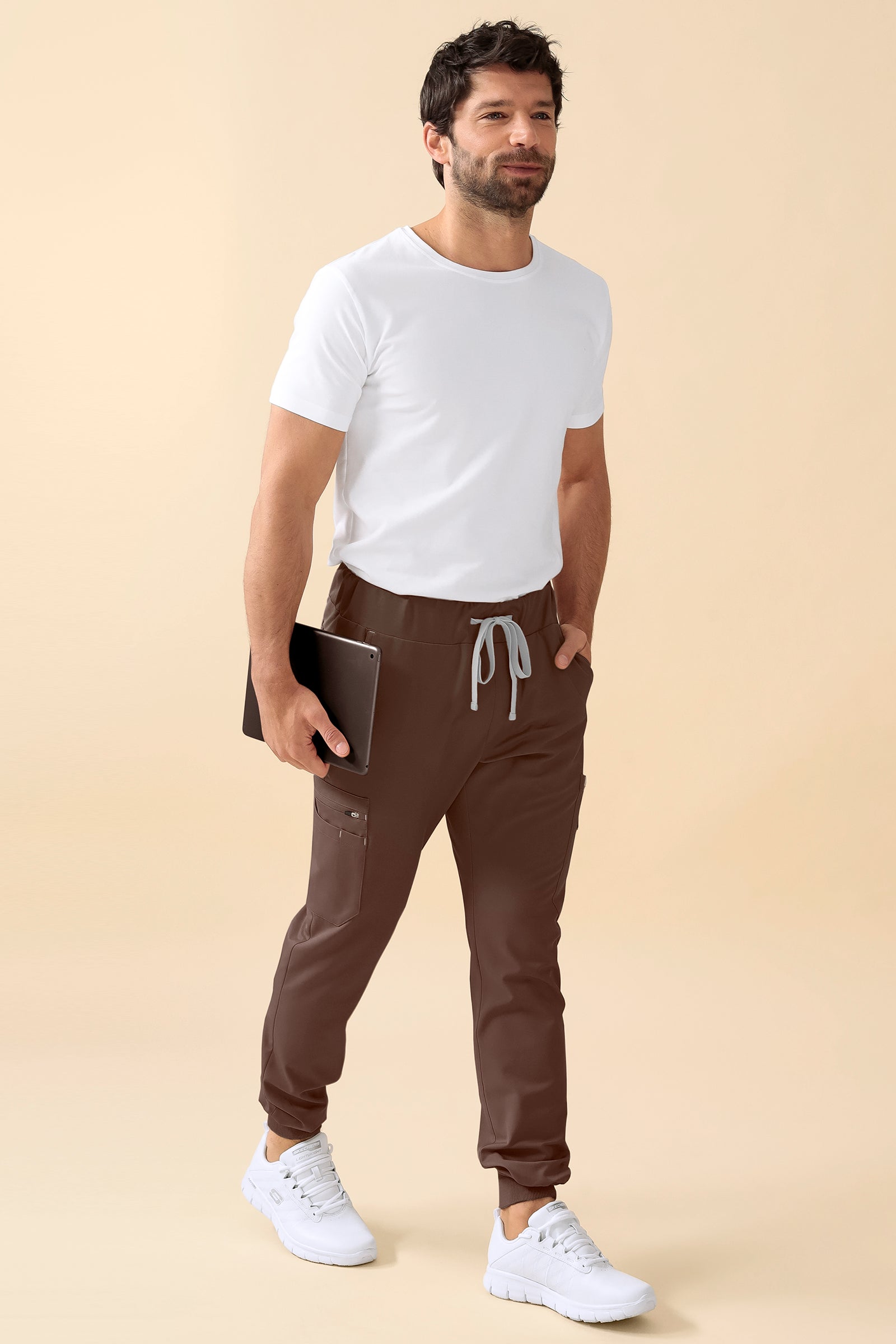 KAERE broek heren - zoom met elastische boord korte maat met beenzak coffee