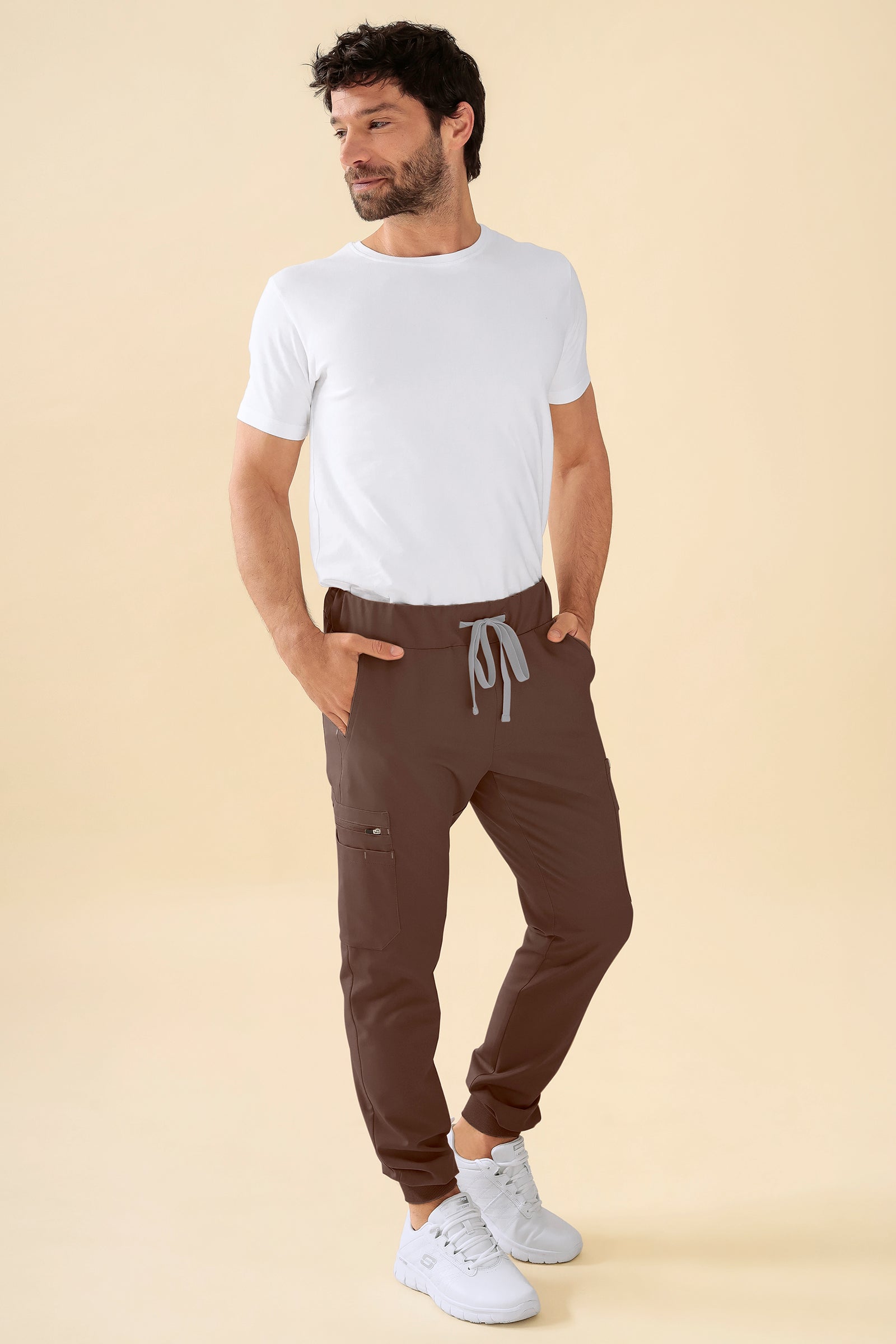 KAERE broek heren - zoom met elastische boord korte maat met beenzak coffee