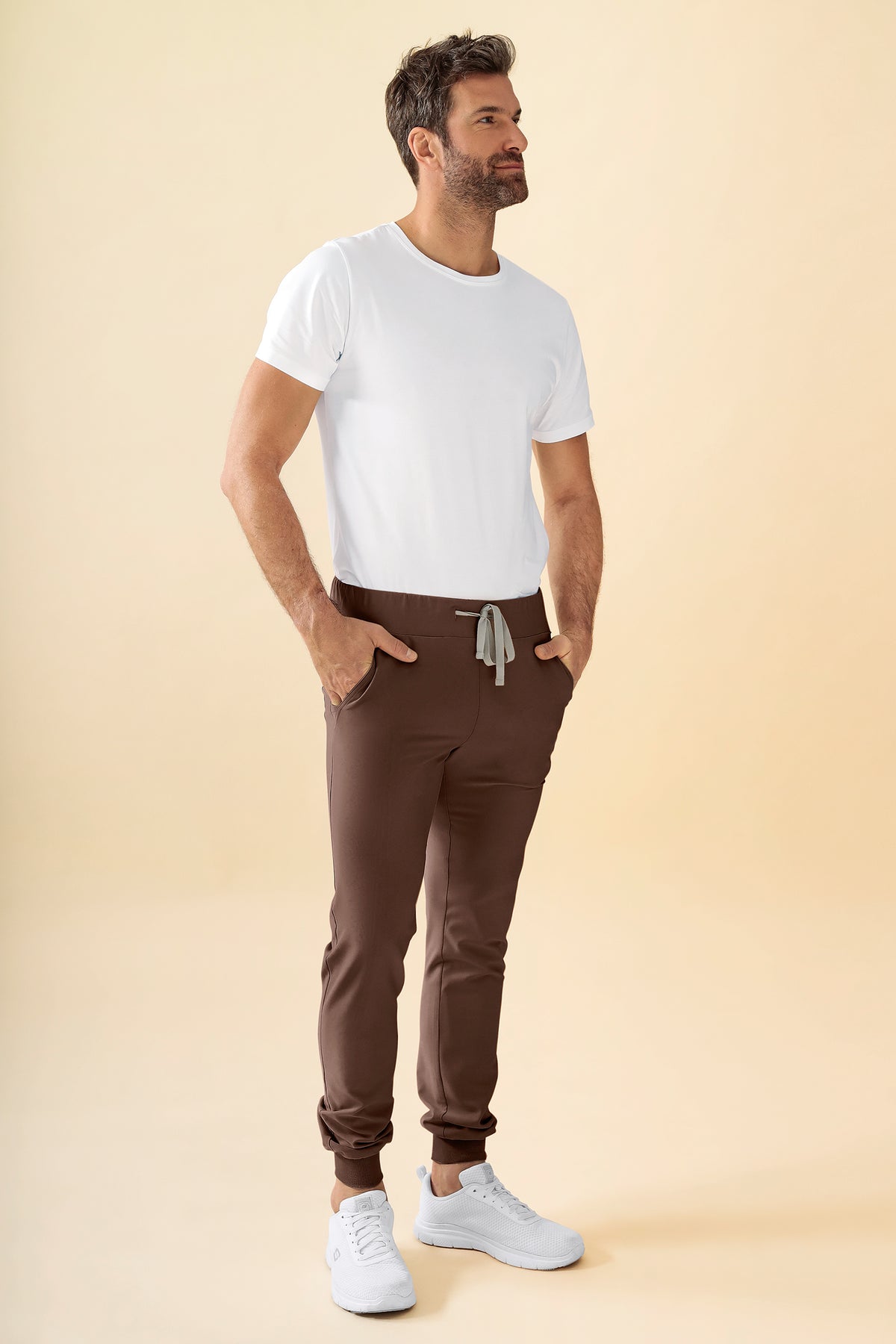 KAERE broek heren - zoom met elastische boord zonder beenzak coffee, Voorzijde view