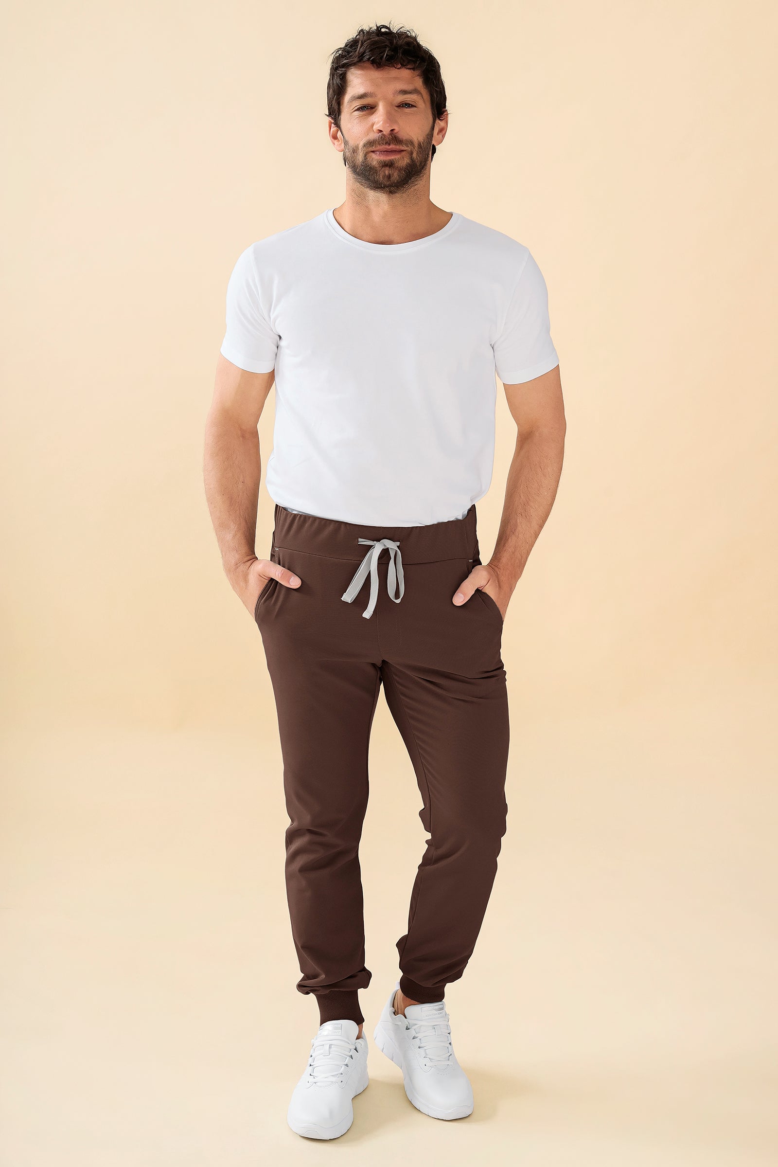 KAERE broek heren - zoom met elastische boord korte maat zonder beenzak coffee