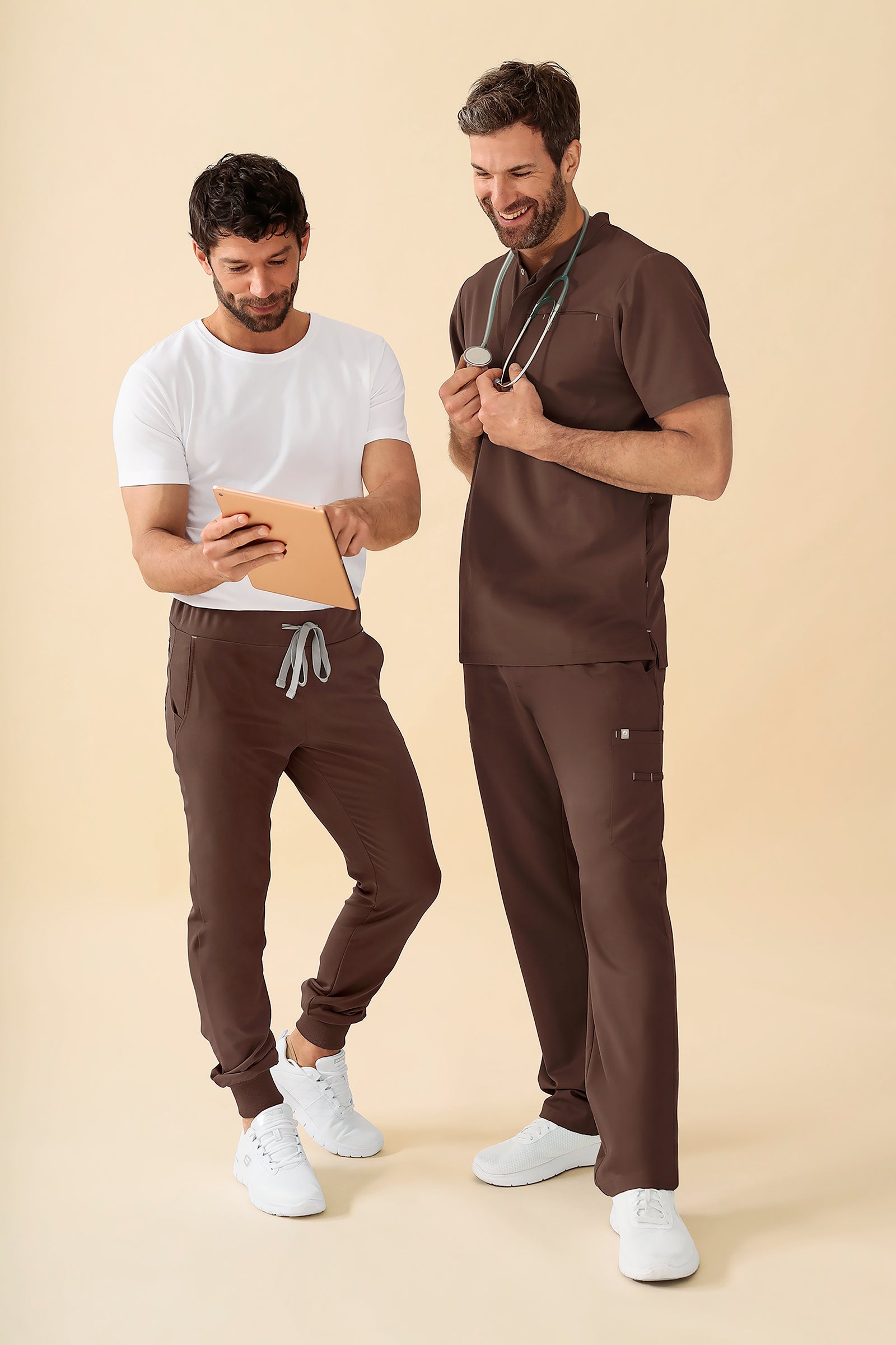 KAERE broek heren - zoom met elastische boord korte maat zonder beenzak coffee
