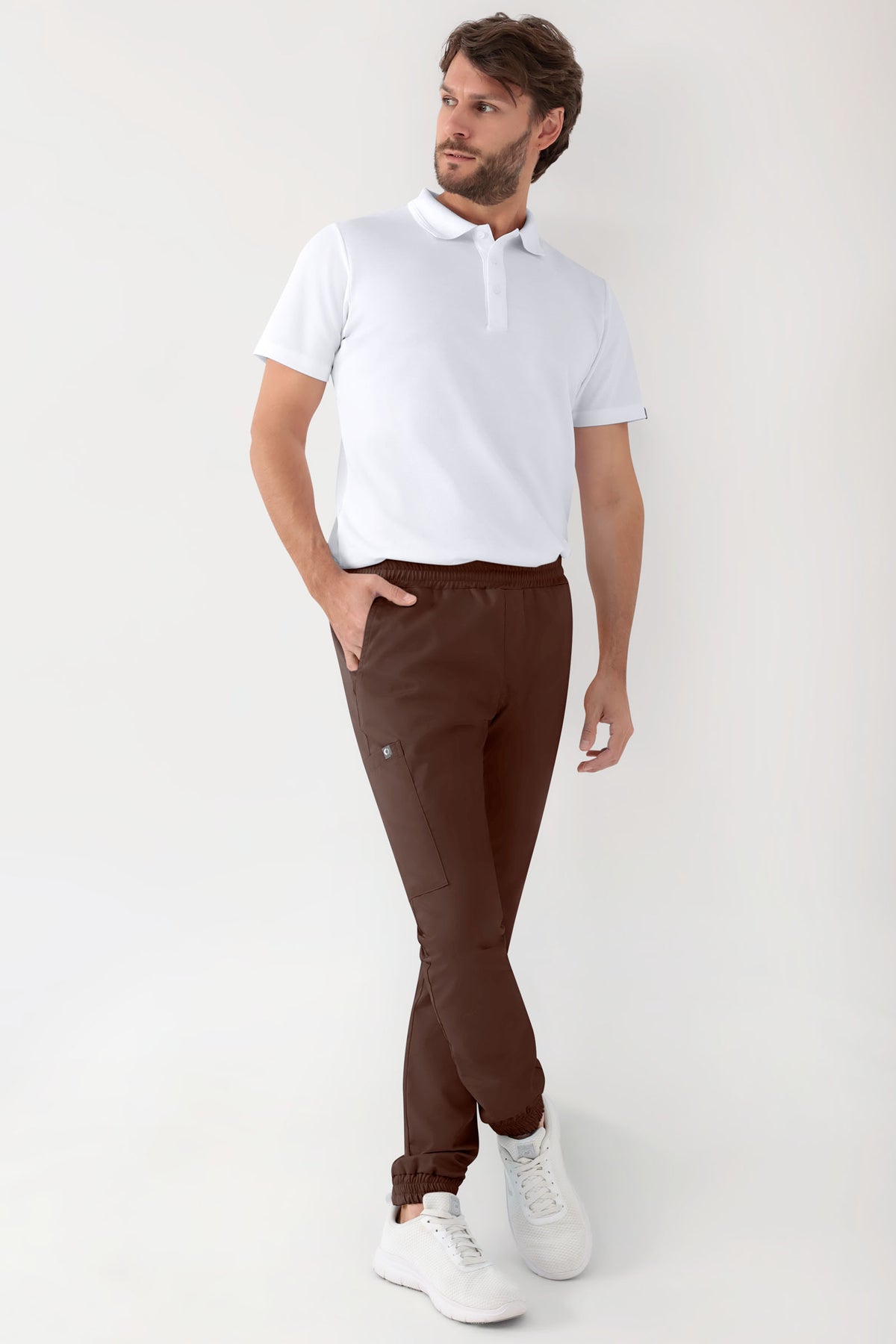 GREEN Stretch broek heren - joggingbroek style coffee
