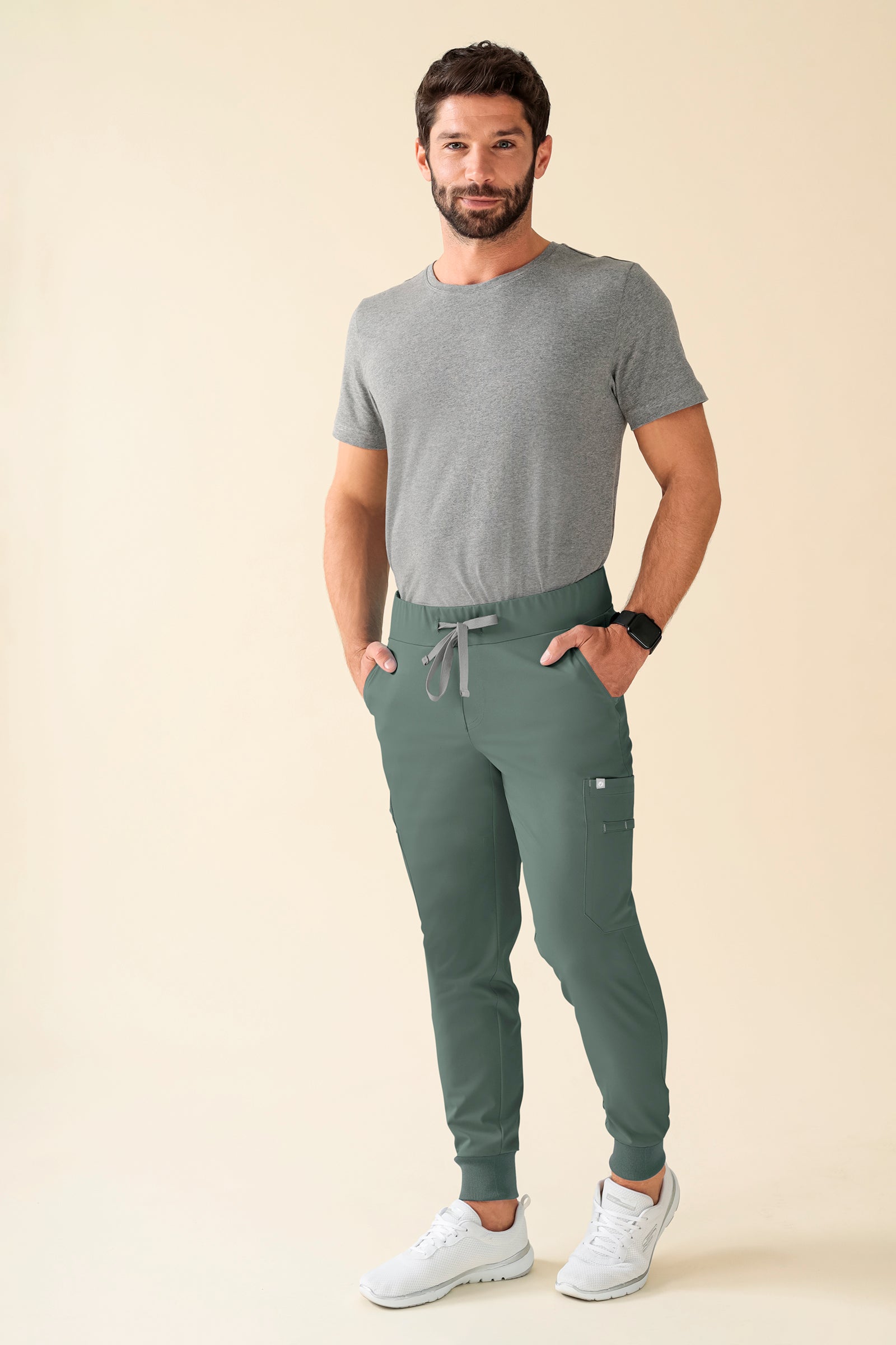 KAERE broek heren - zoom met elastische boord korte maat met beenzak donkergroen