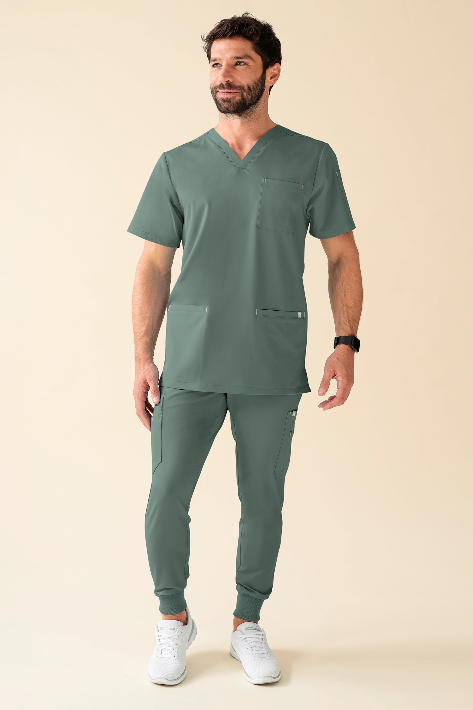 KAERE broek heren - zoom met elastische boord korte maat met beenzak donkergroen