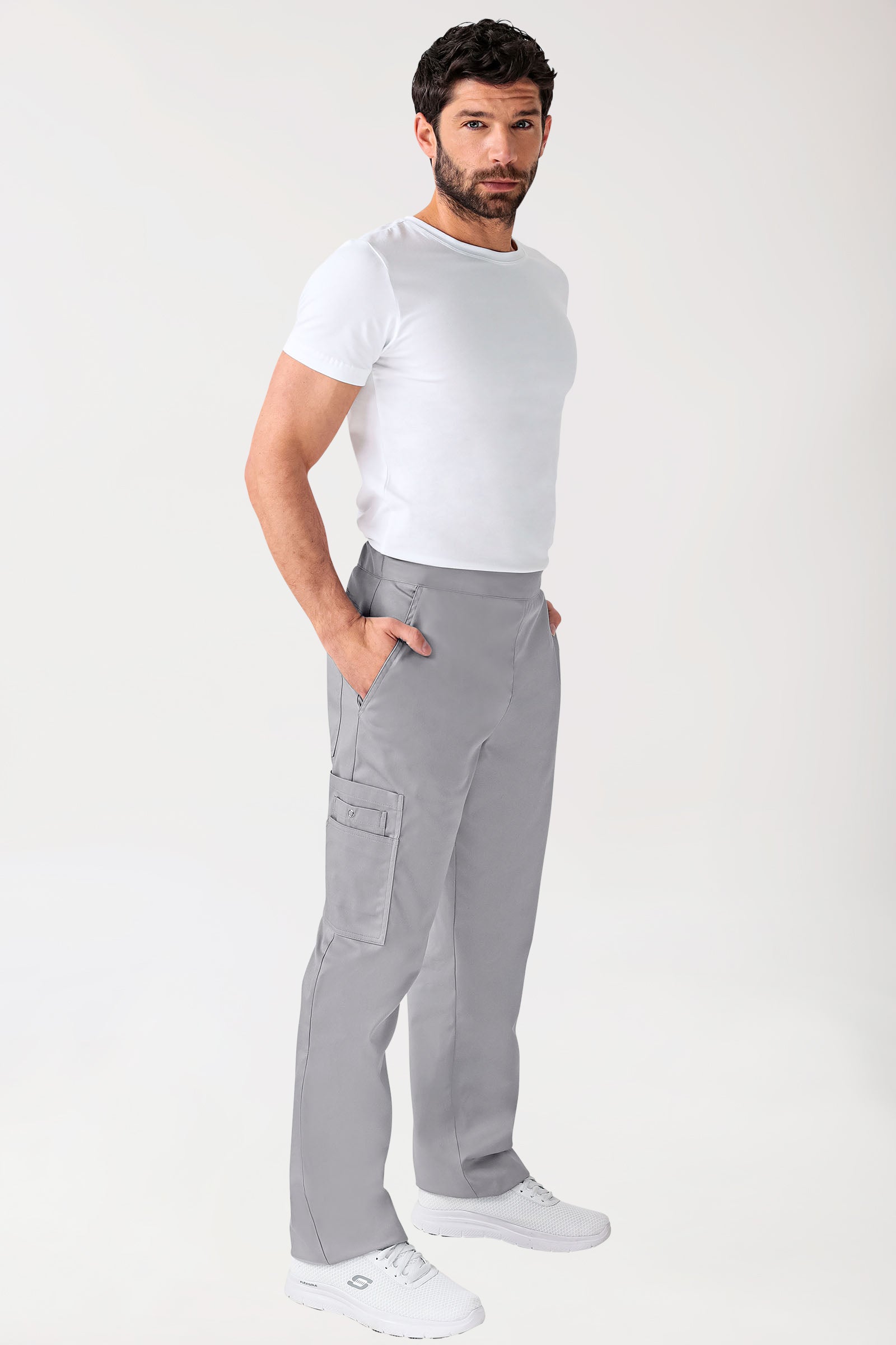 CLINIC STRETCH broek uniseks - met beenzak korte maat grijs