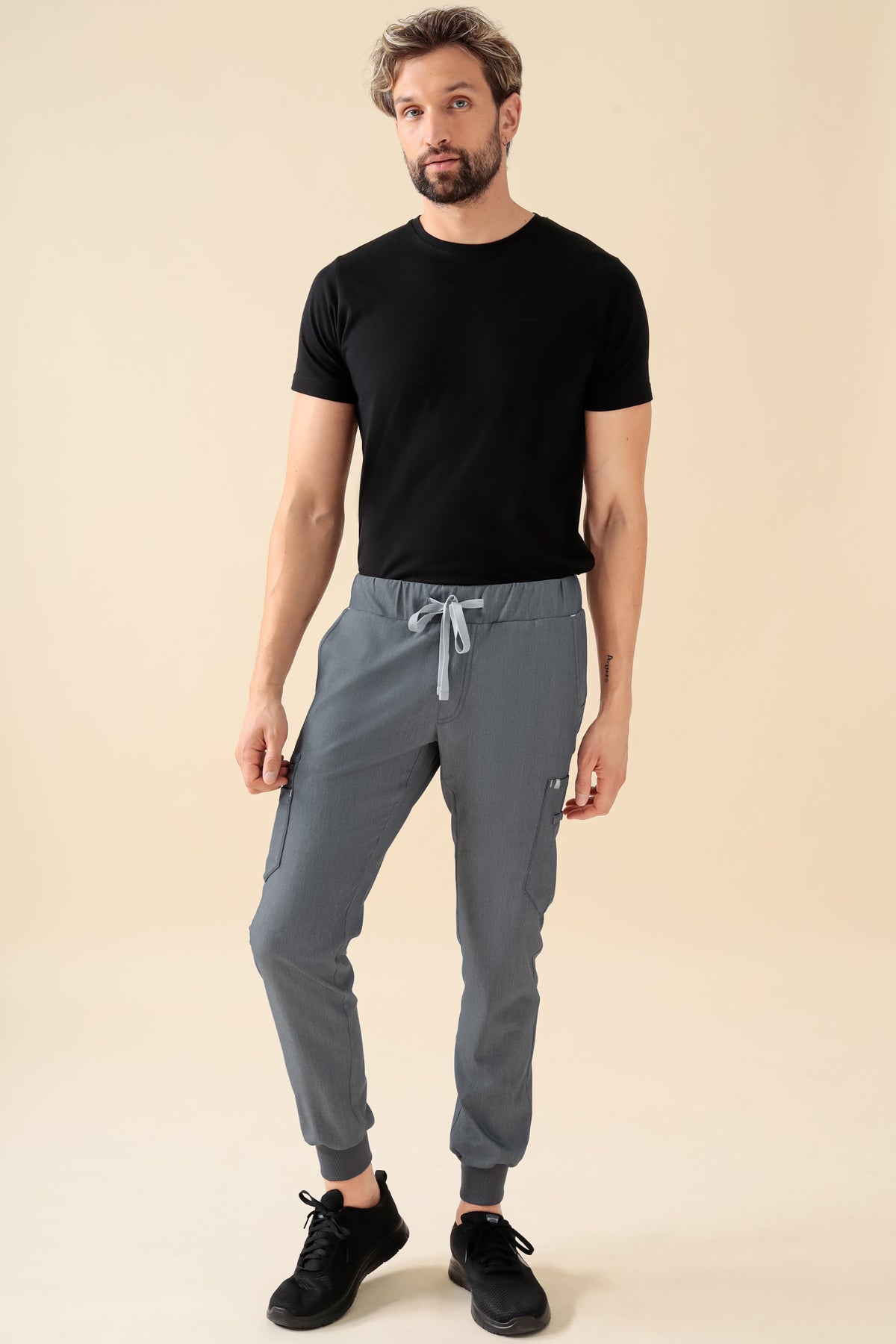 KAERE broek heren - zoom met elastische boord en beenzak grijs melange