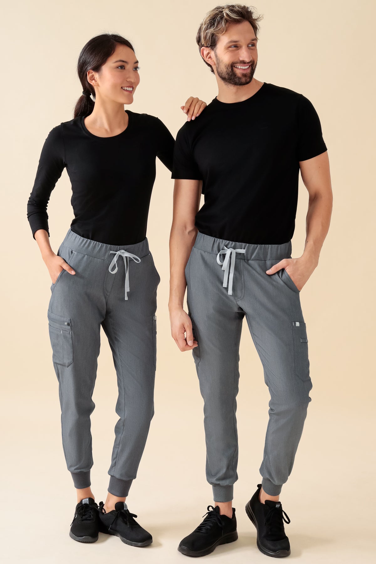 KAERE broek heren - zoom met elastische boord en beenzak grijs melange