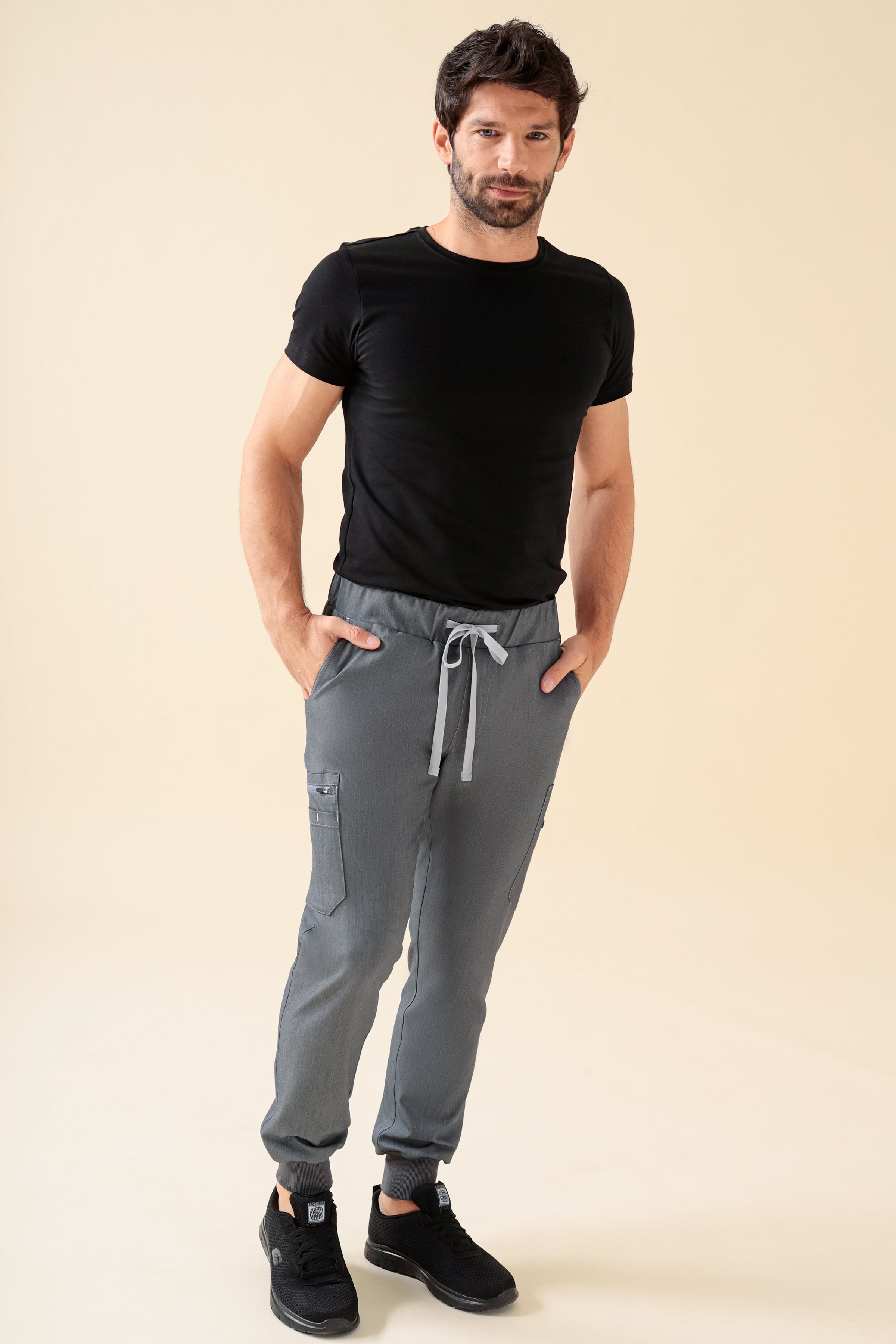 KAERE broek heren - zoom met elastische boord korte maat met beenzak grijs melange