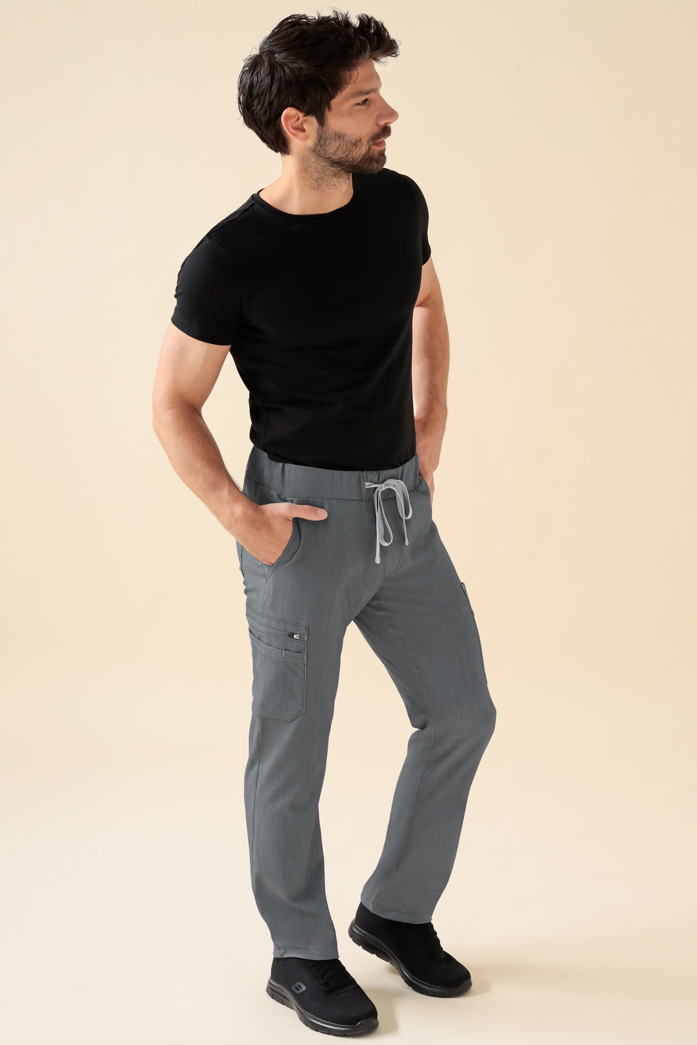 KAERE broek heren - korte maat met beenzak grijs melange