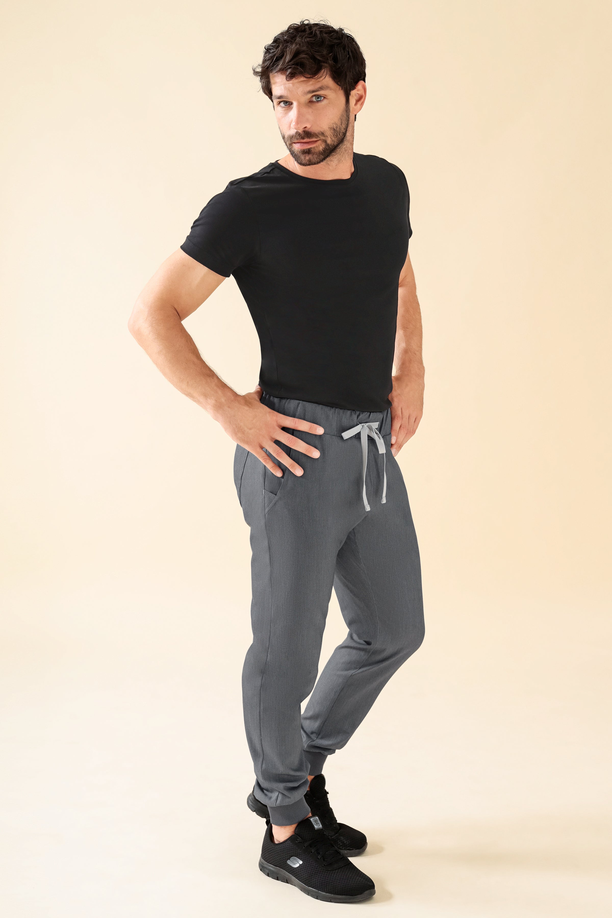 KAERE broek heren - zoom met elastische boord korte maat zonder beenzak grijs melange