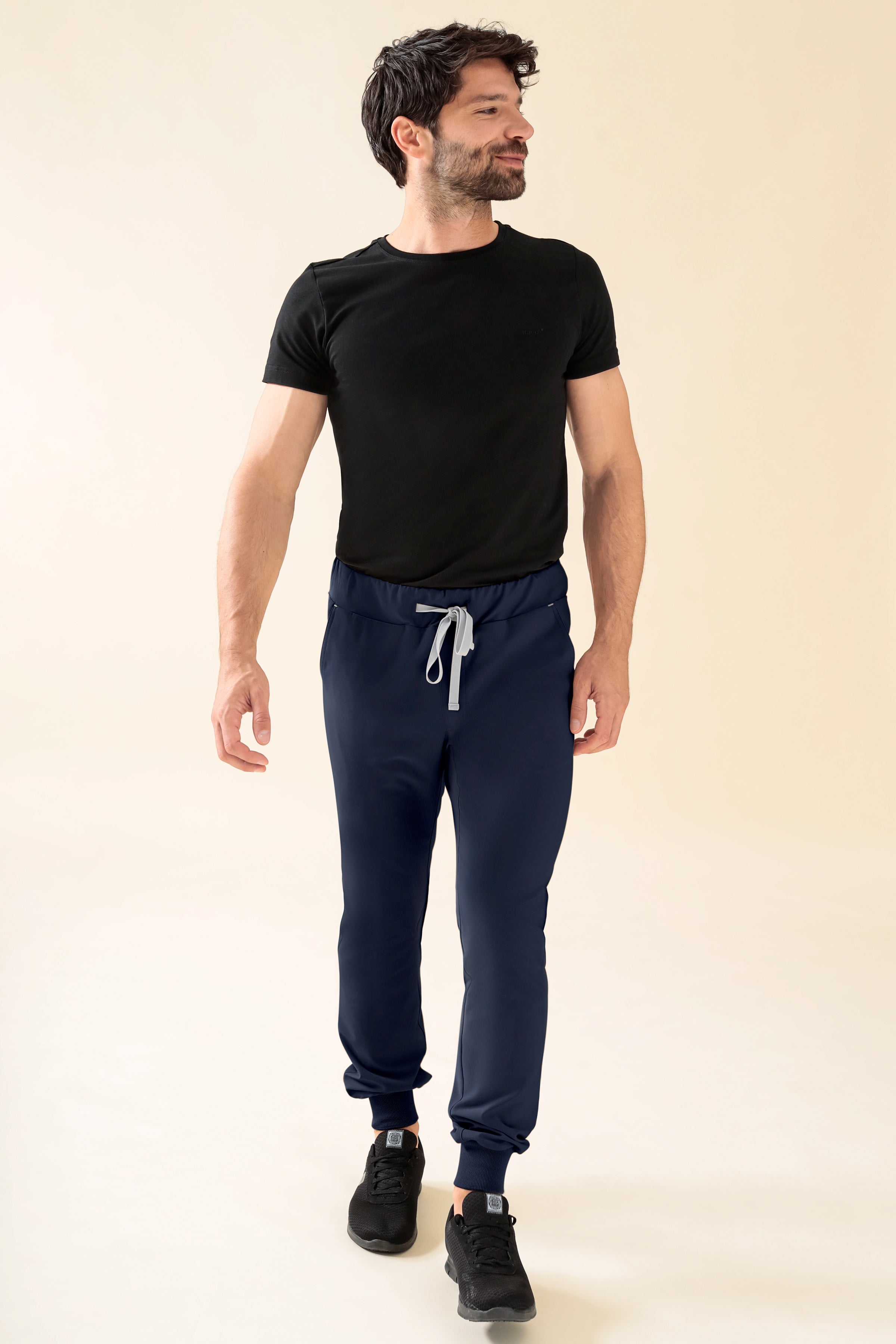 KAERE broek heren - zoom met elastische boord korte maat zonder beenzak navy