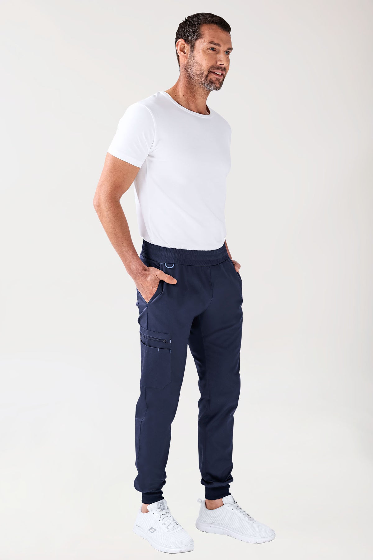 CLINIC STRETCH broek heren - zoom met elastische boord navy/hemelsblauw, Voorzijde view