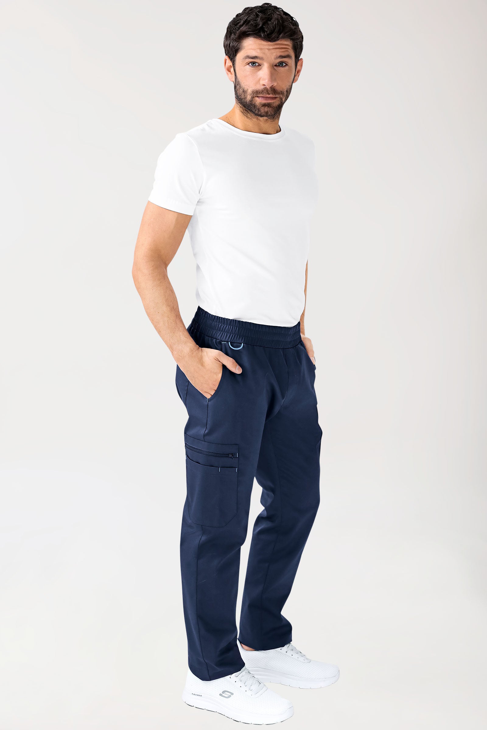 CLINIC STRETCH broek heren - rechte zoom korte maat navy/hemelsblauw
