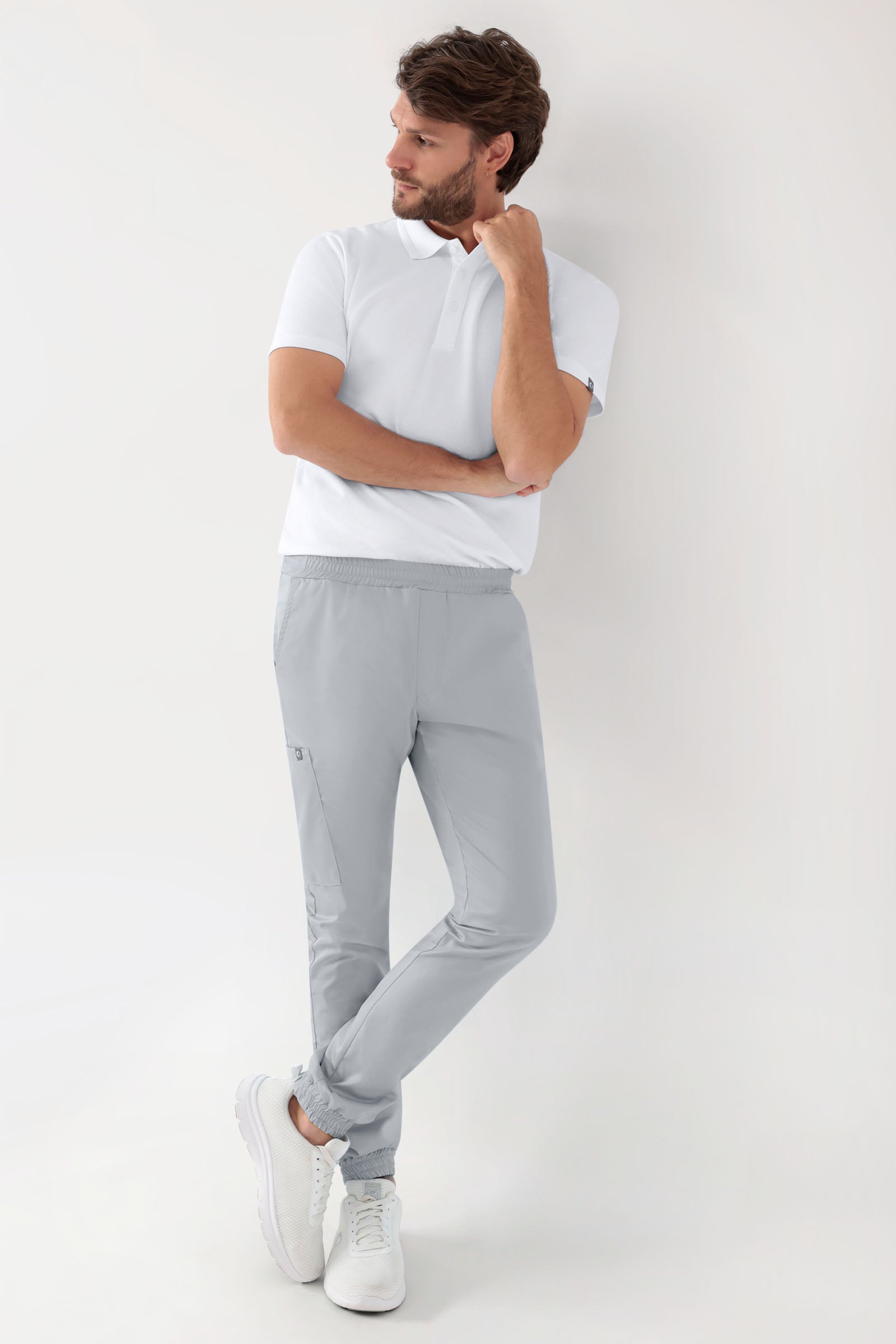 GREEN Stretch broek heren - joggingbroek style parelgrijs