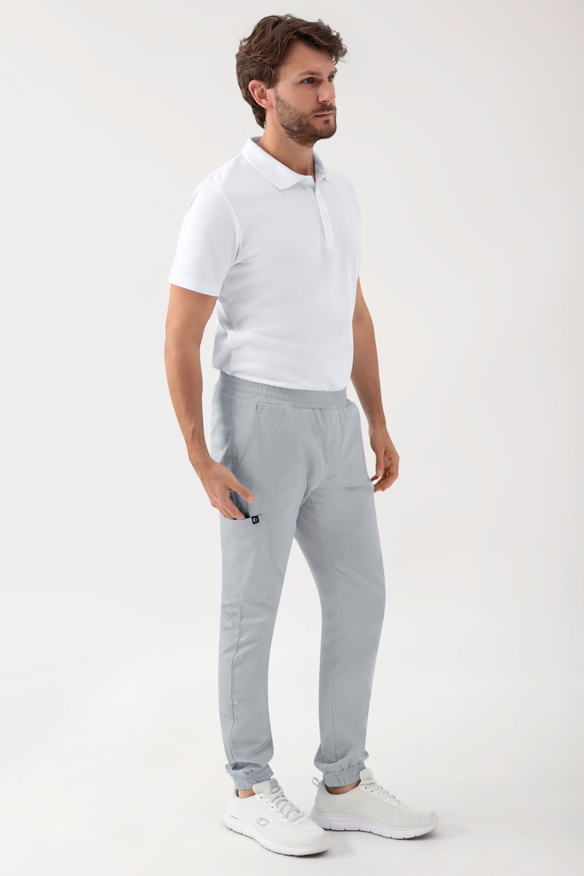 GREEN Stretch broek heren - joggingbroek style parelgrijs