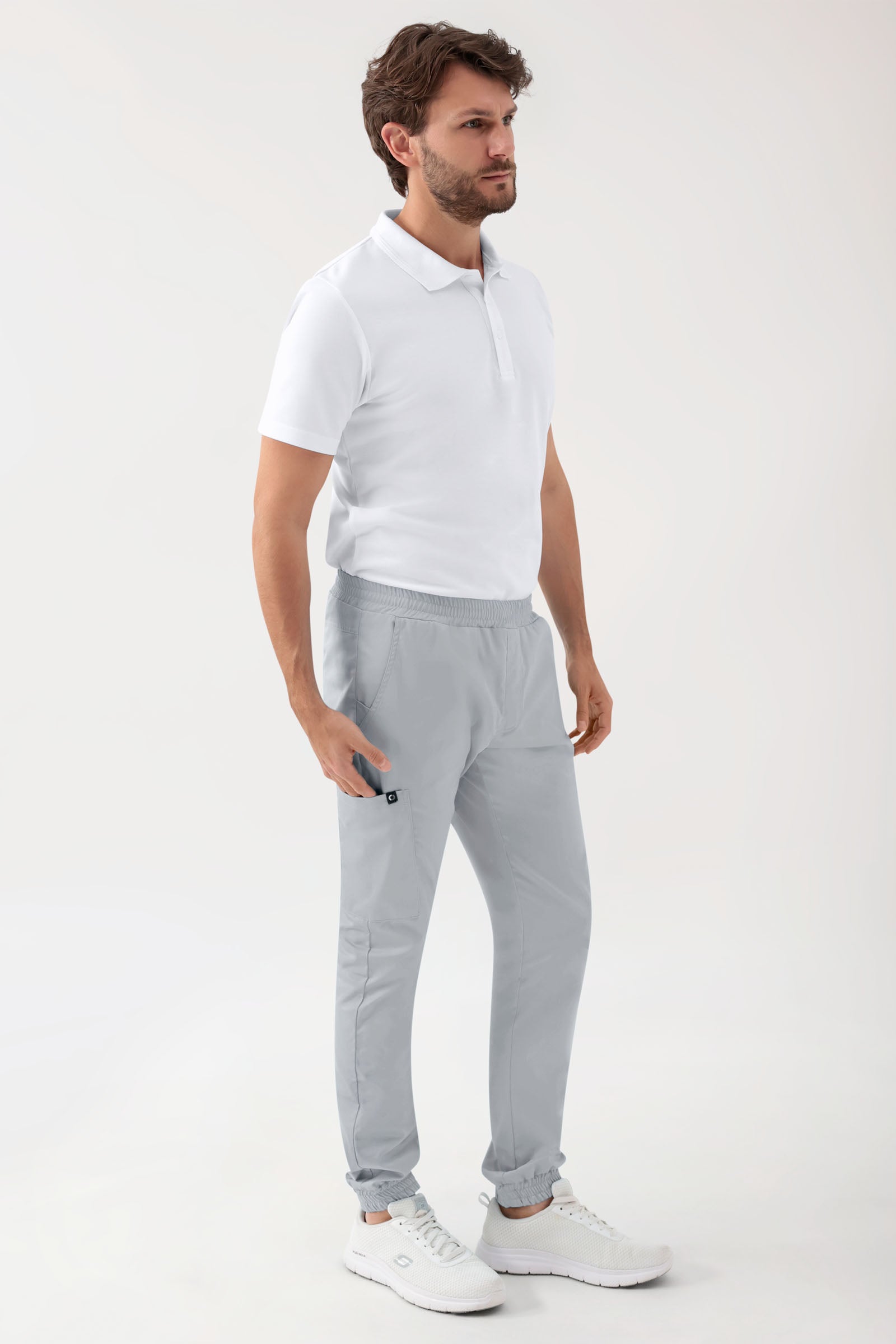 GREEN Stretch broek heren - joggingbroek style parelgrijs, Voorzijde view
