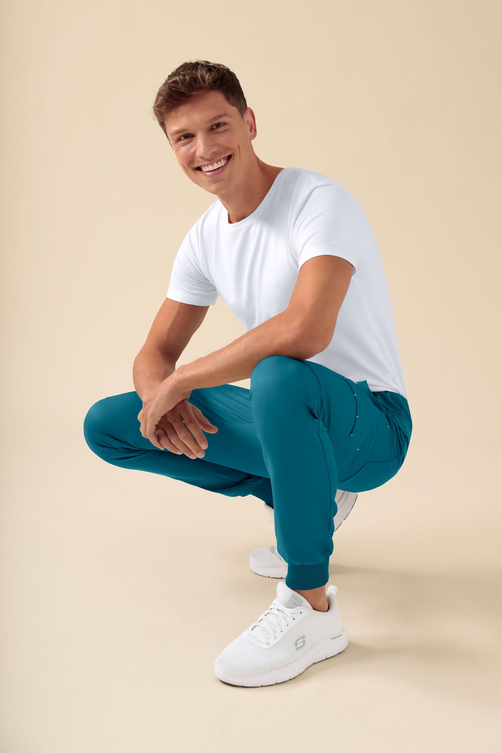 KAERE broek heren - zoom met elastische boord en beenzak petrol