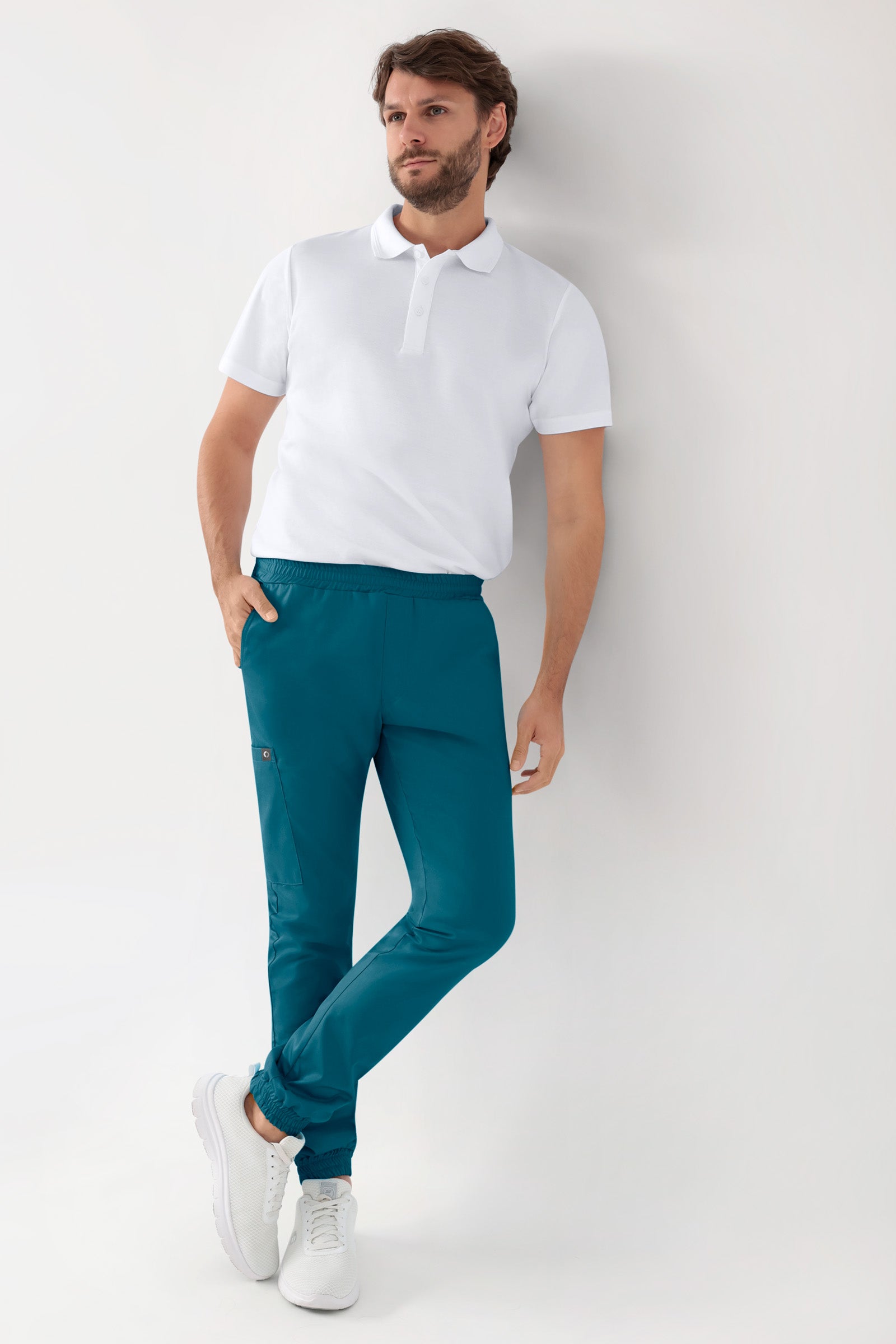 GREEN Stretch broek heren - joggingbroek style petrol