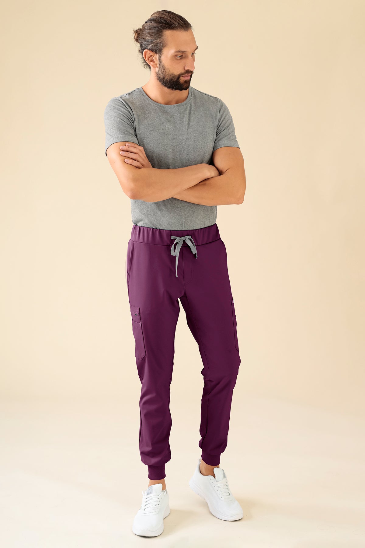 KAERE broek heren - zoom met elastische boord en beenzak pruimen