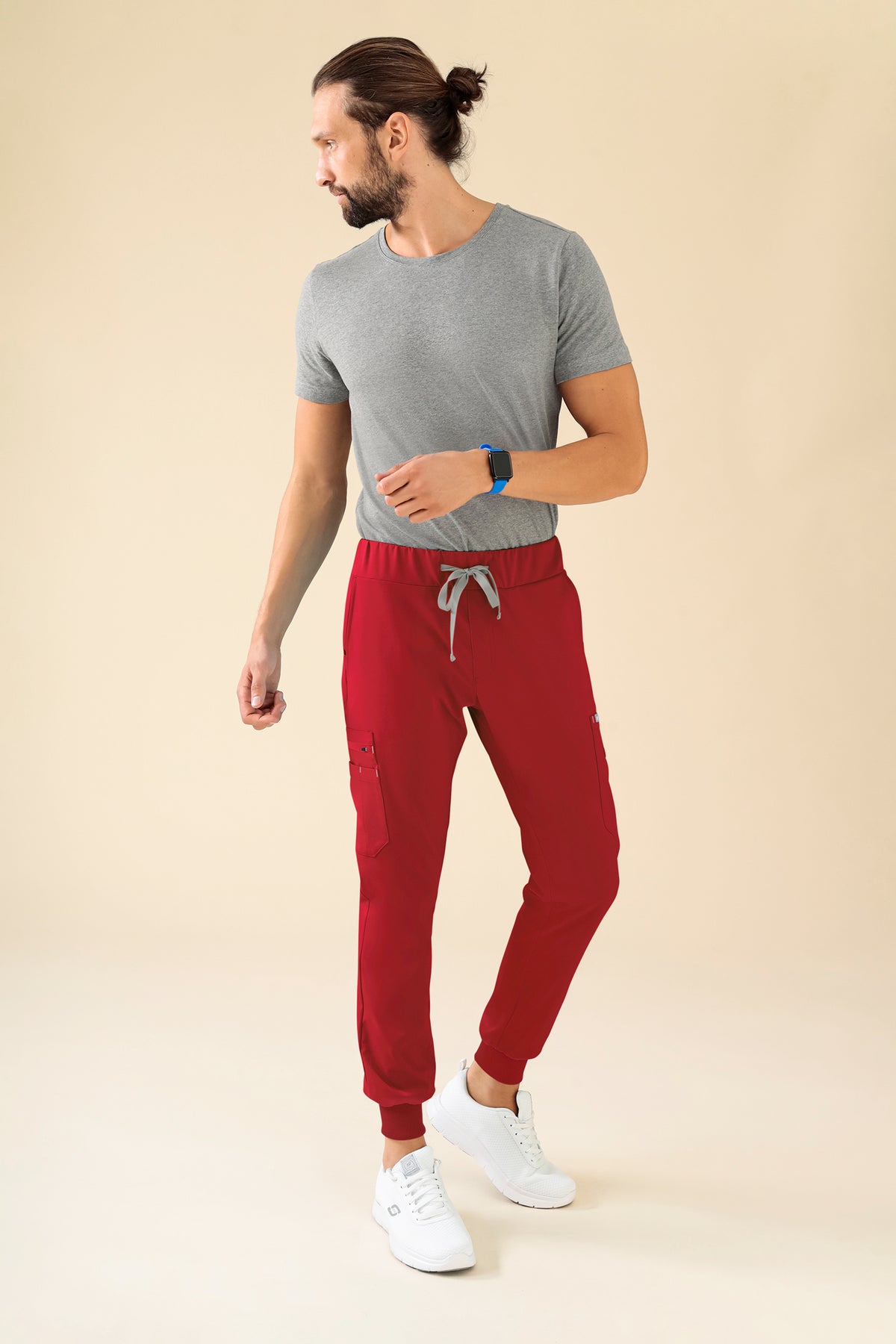 KAERE broek heren - zoom met elastische boord en beenzak rood, Voorzijde view