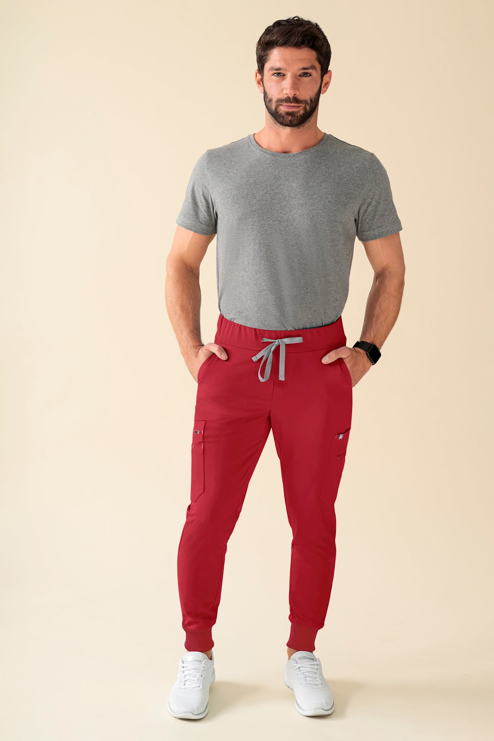 KAERE broek heren - zoom met elastische boord korte maat met beenzak rood