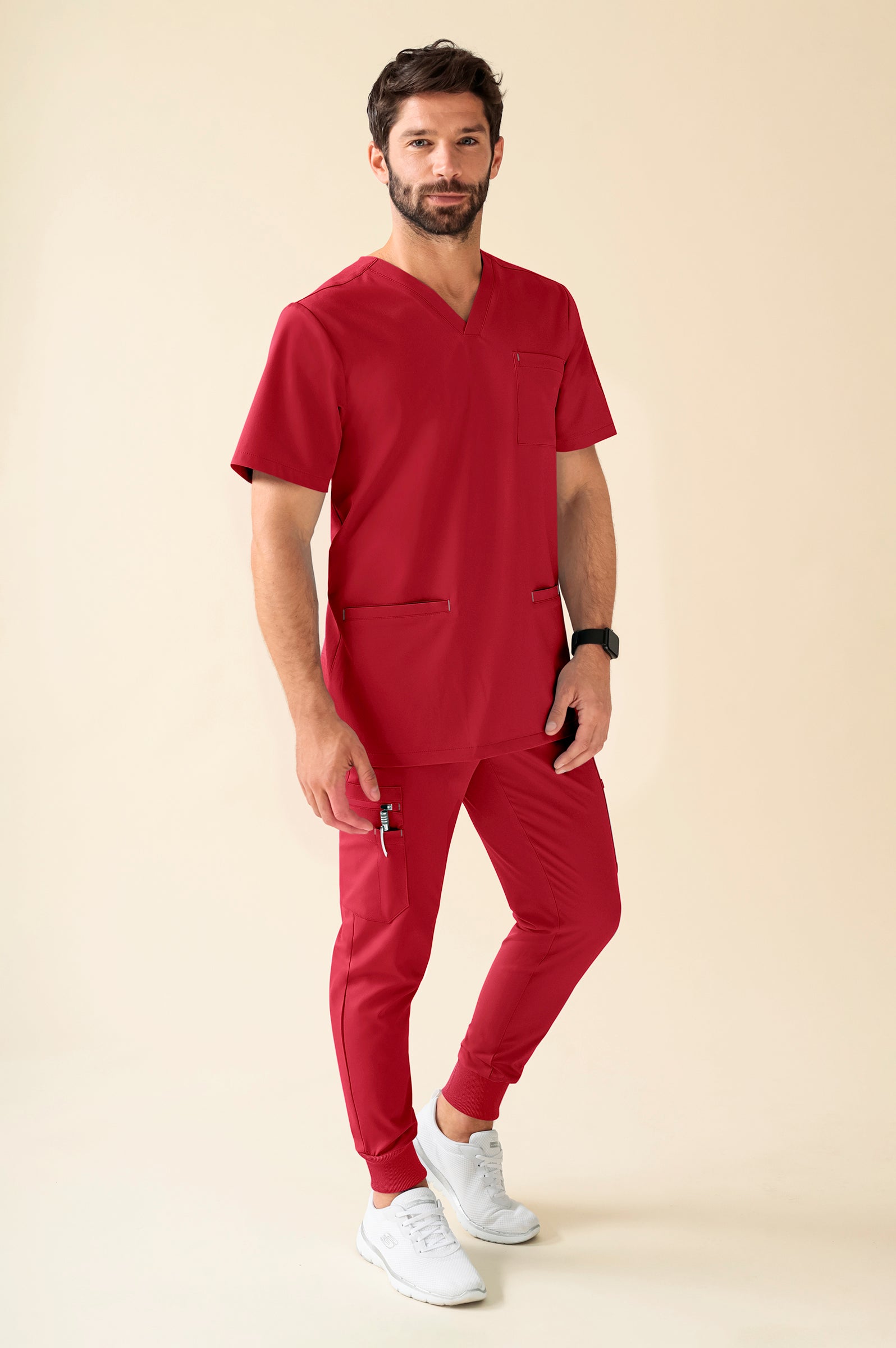 KAERE broek heren - zoom met elastische boord korte maat met beenzak rood