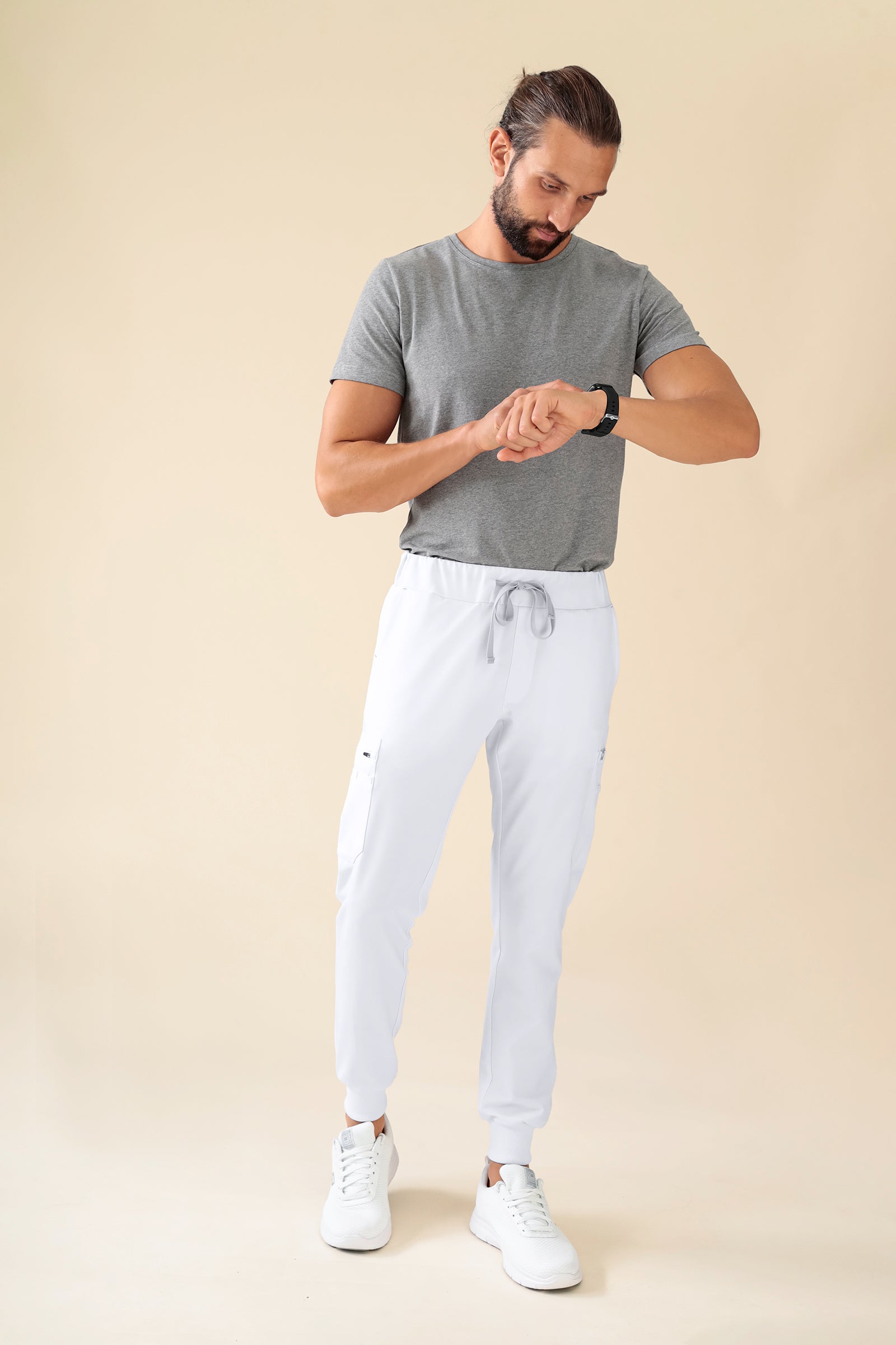 KAERE broek heren - zoom met elastische boord en beenzak wit