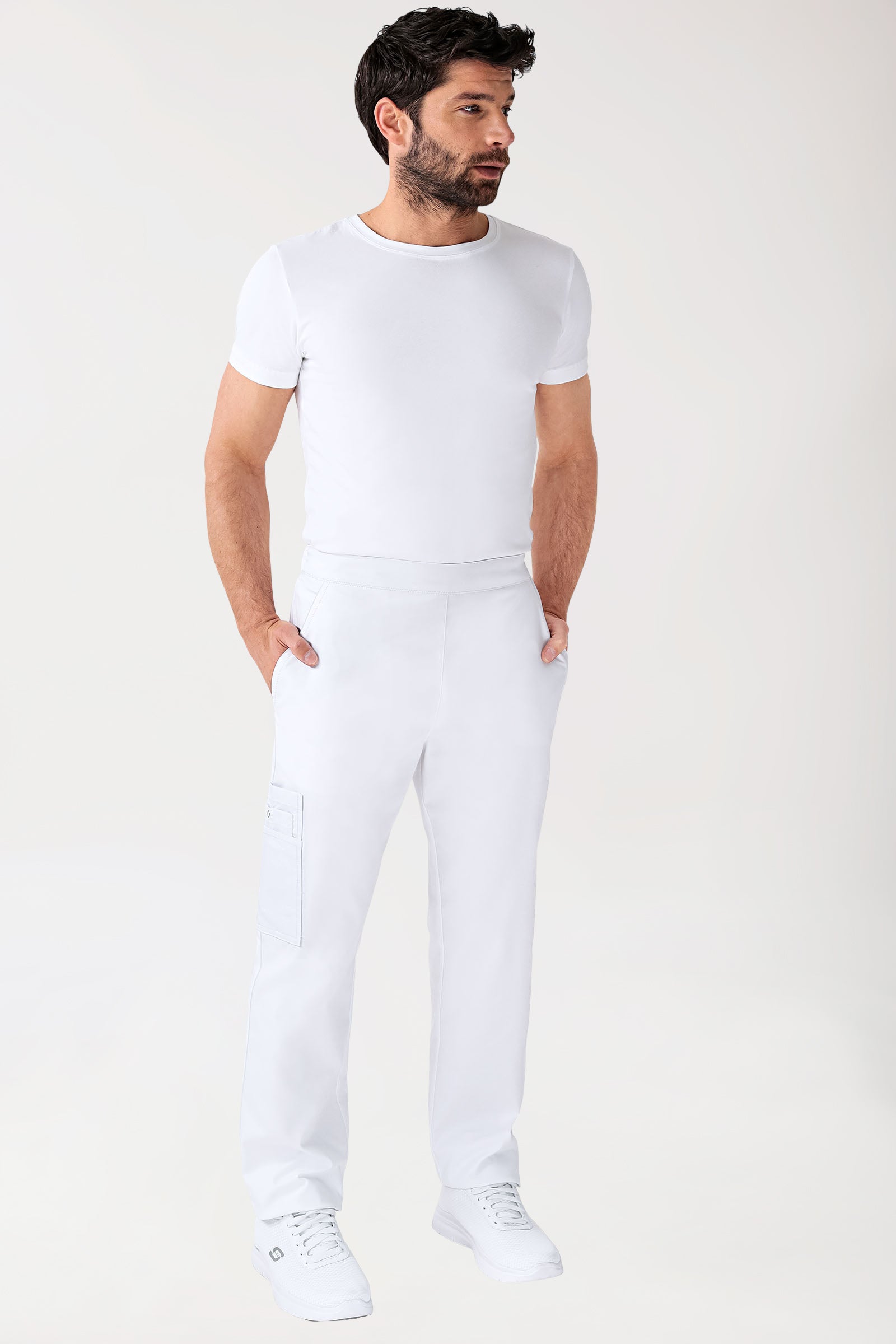 CLINIC STRETCH broek uniseks - met beenzak korte maat wit