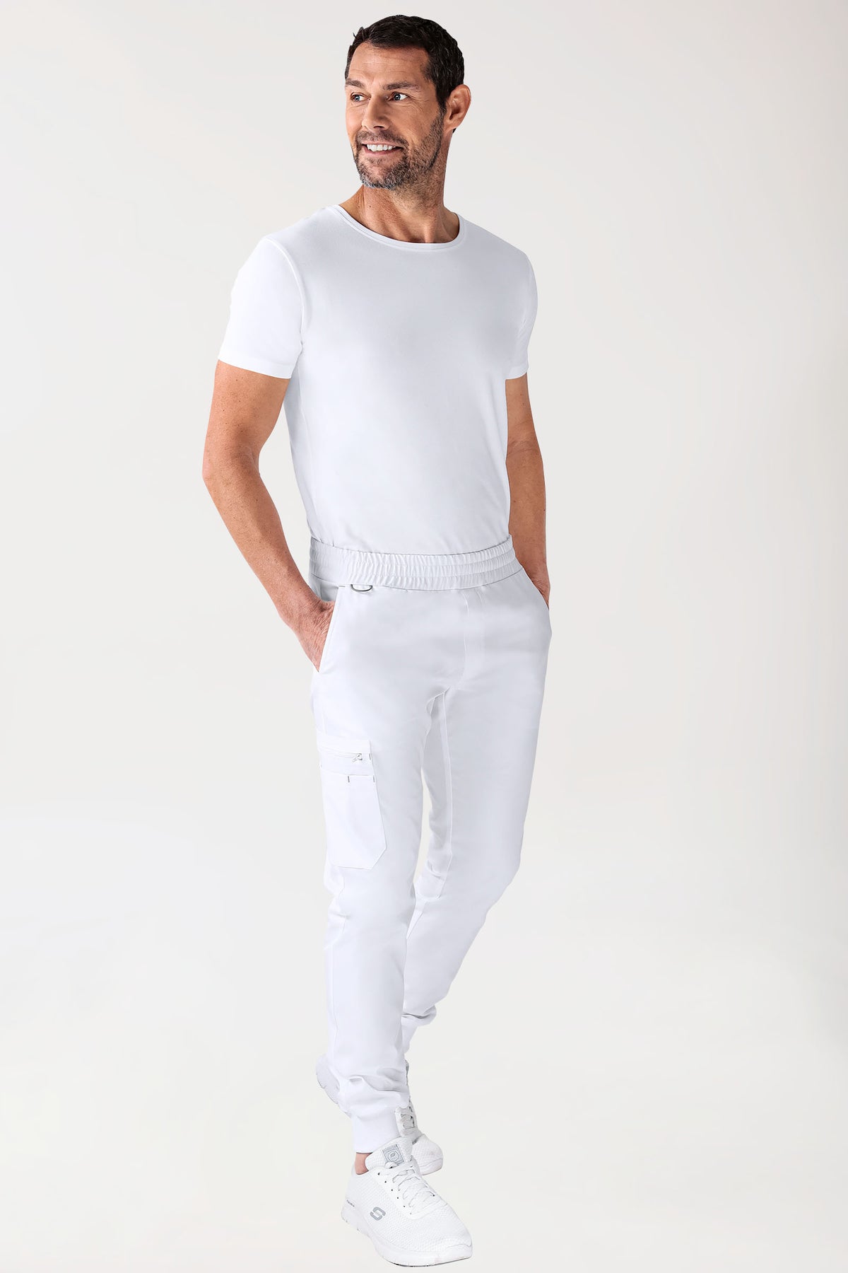 CLINIC STRETCH broek heren - zoom met elastische boord wit/grijs