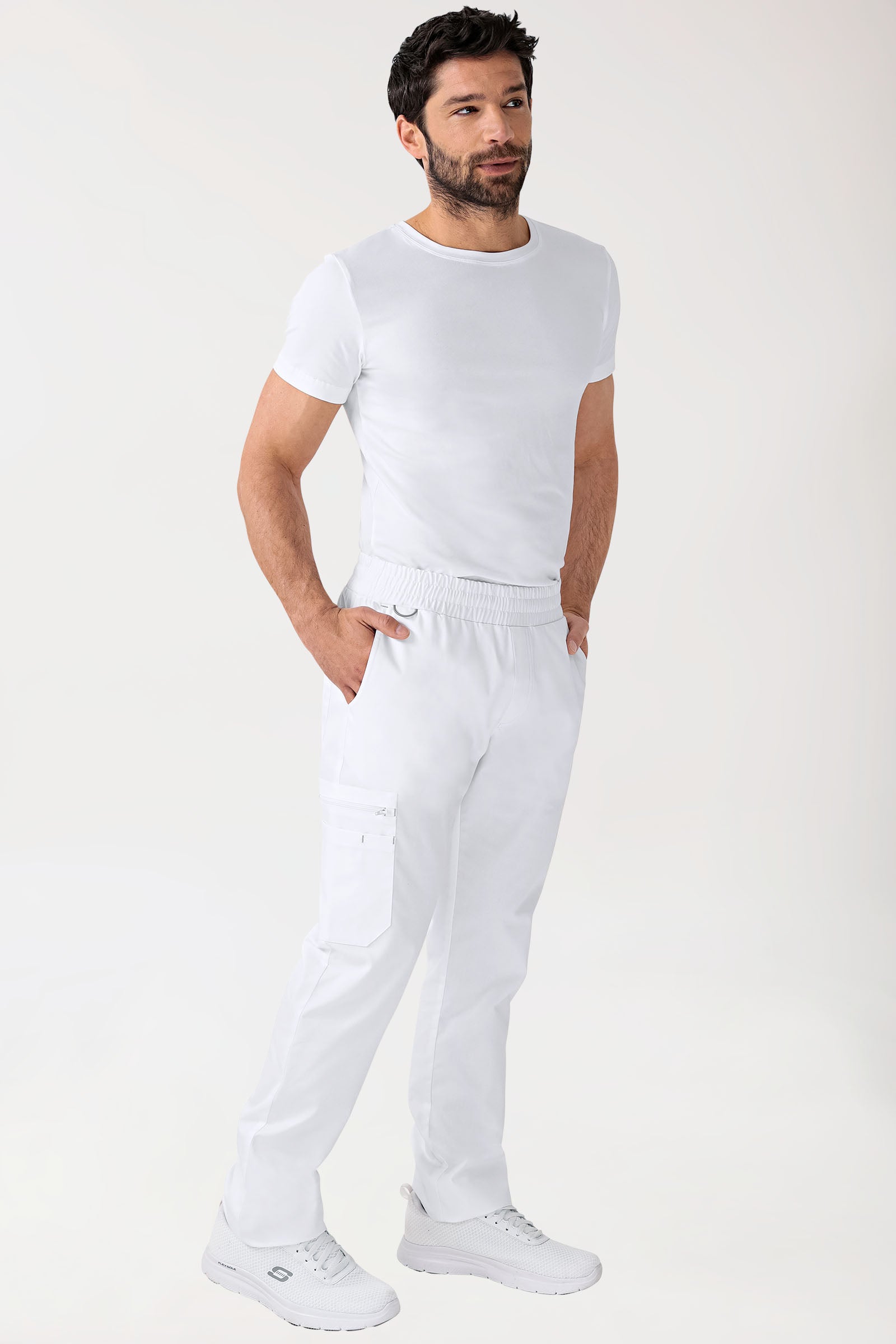 CLINIC STRETCH broek heren - rechte zoom korte maat wit/grijs