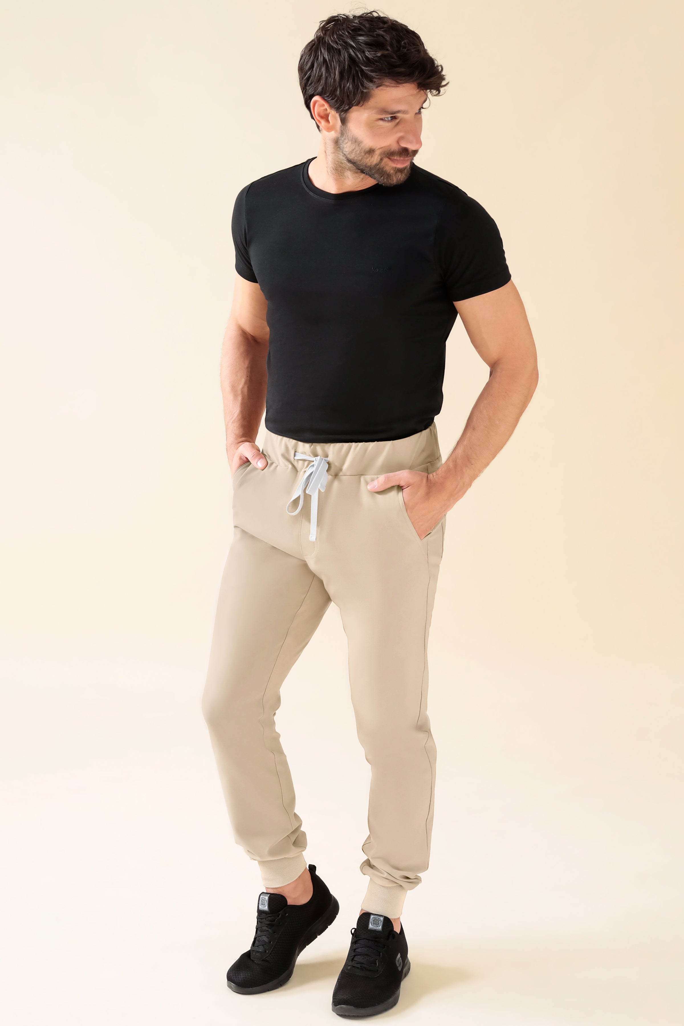 KAERE broek heren - zoom met elastische boord korte maat zonder beenzak zand