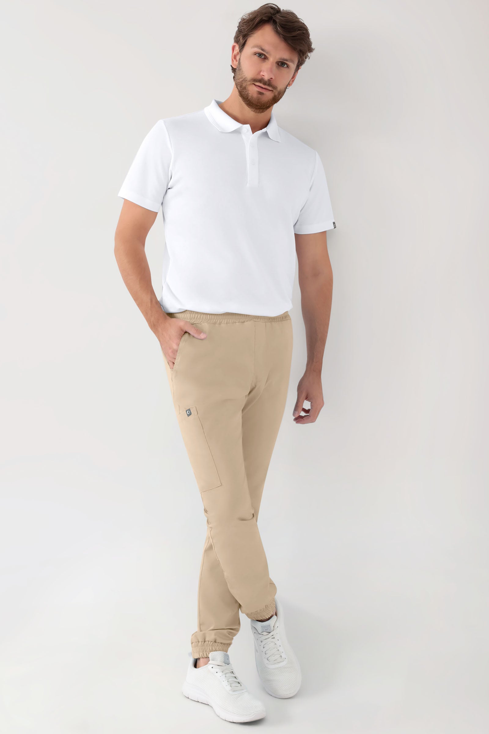 GREEN Stretch broek heren - joggingbroek style zand