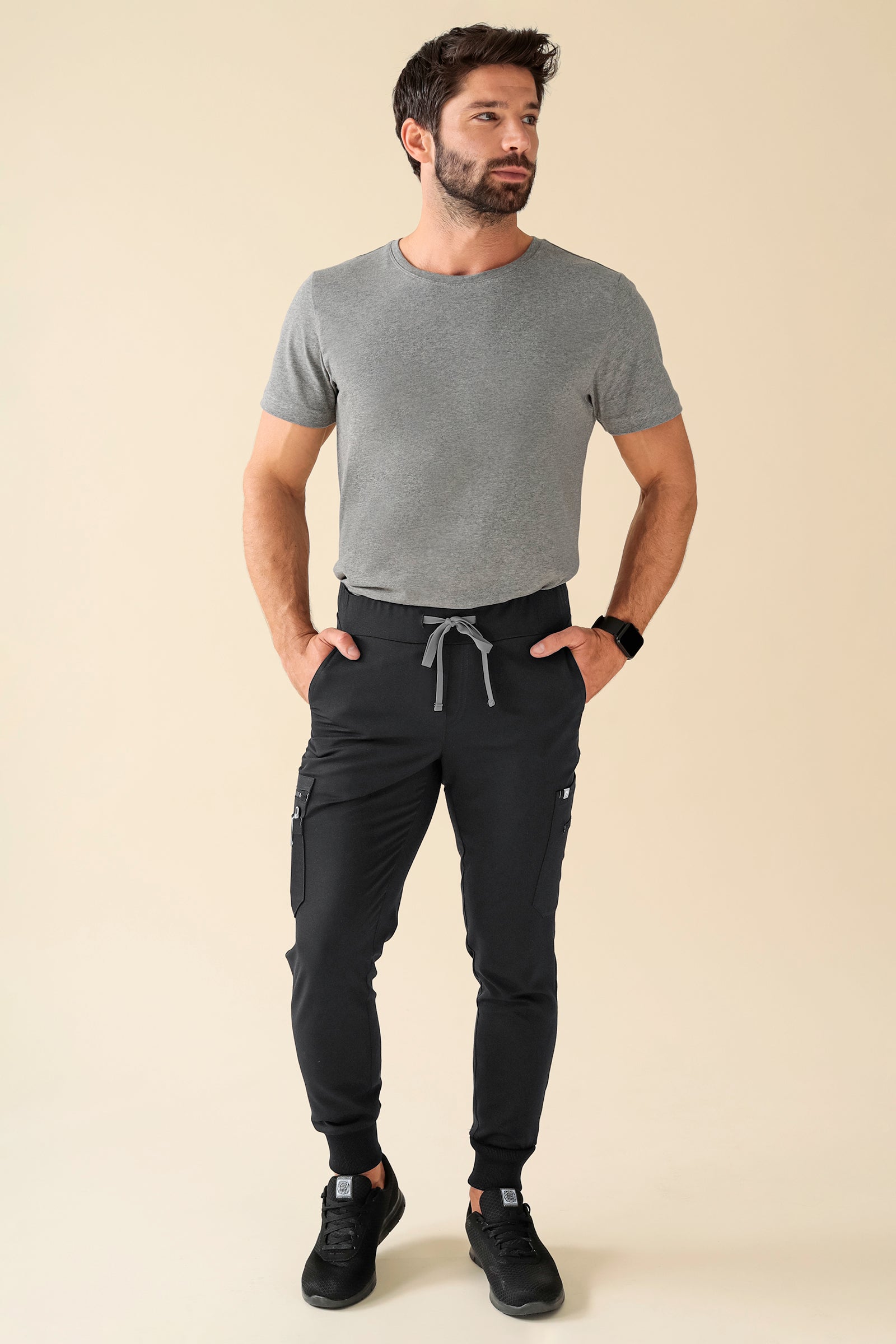 KAERE broek heren - zoom met elastische boord korte maat met beenzak zwart