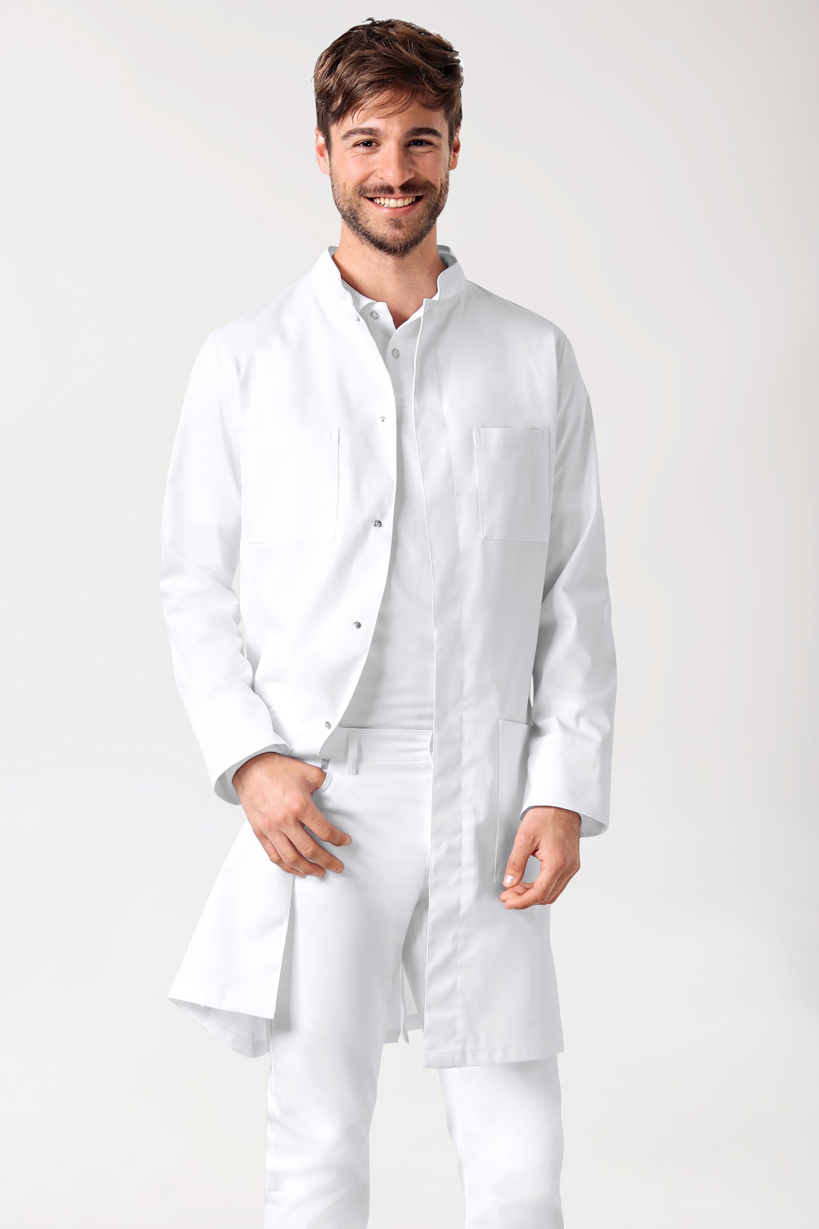 Jas heren-drukknoopsluiting-opstaande kraag-wit