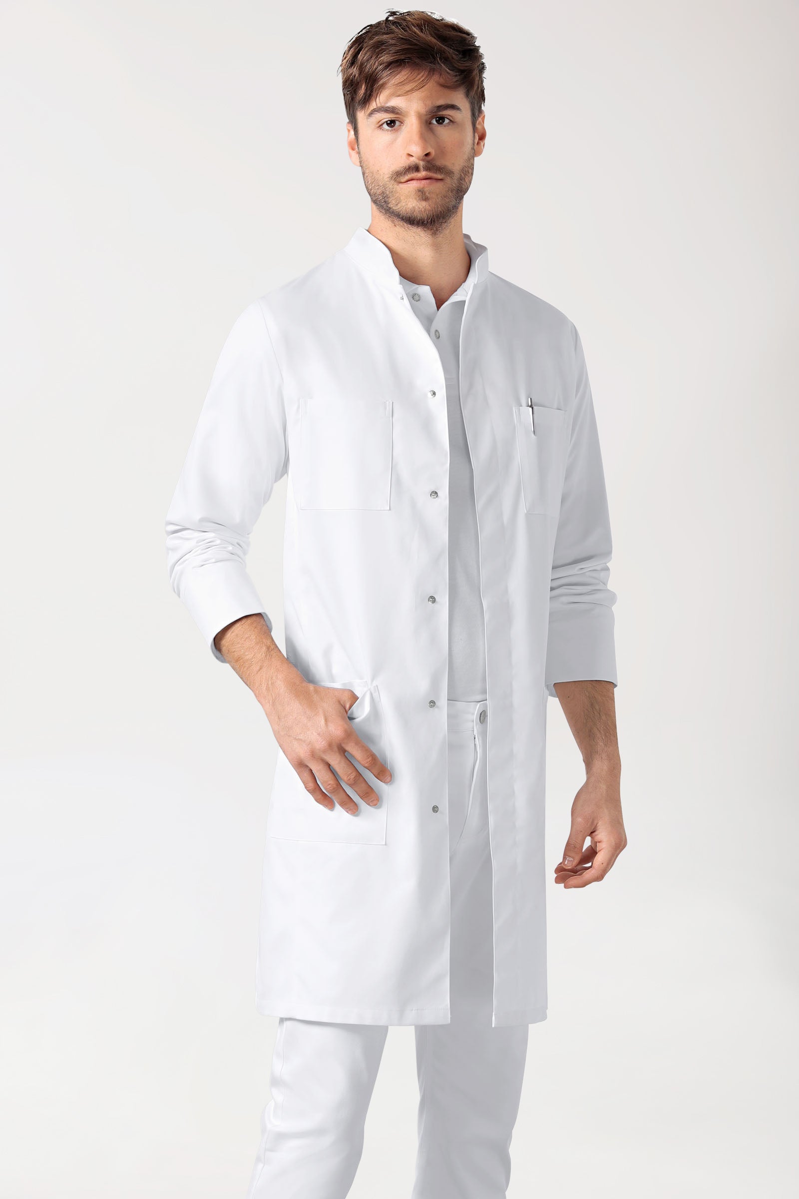 Jas heren-drukknoopsluiting-opstaande kraag-wit