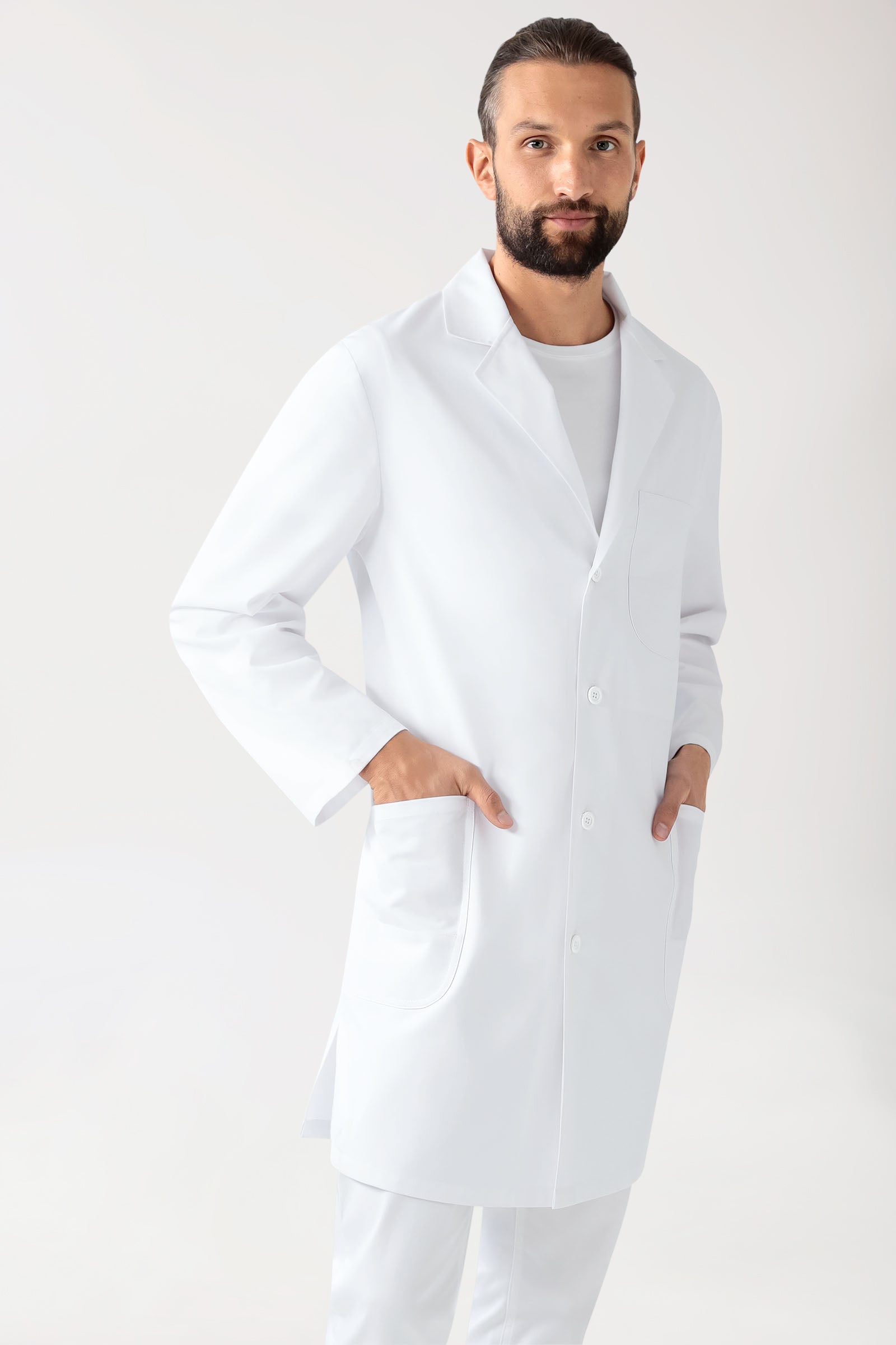 Jas heren-reverskraag-knoopsluiting wit