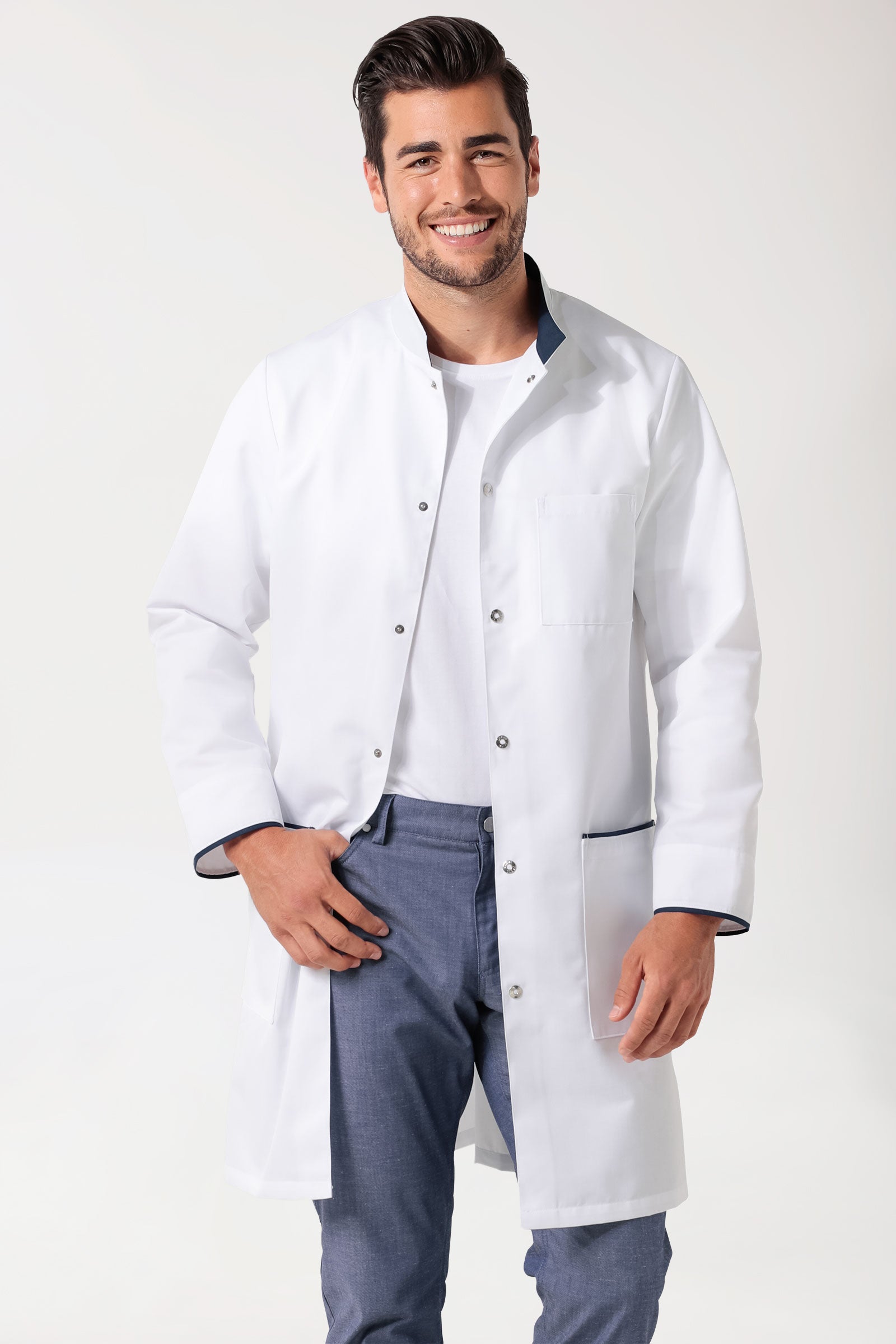 Korte jas heren - opstaande kraag wit/navy