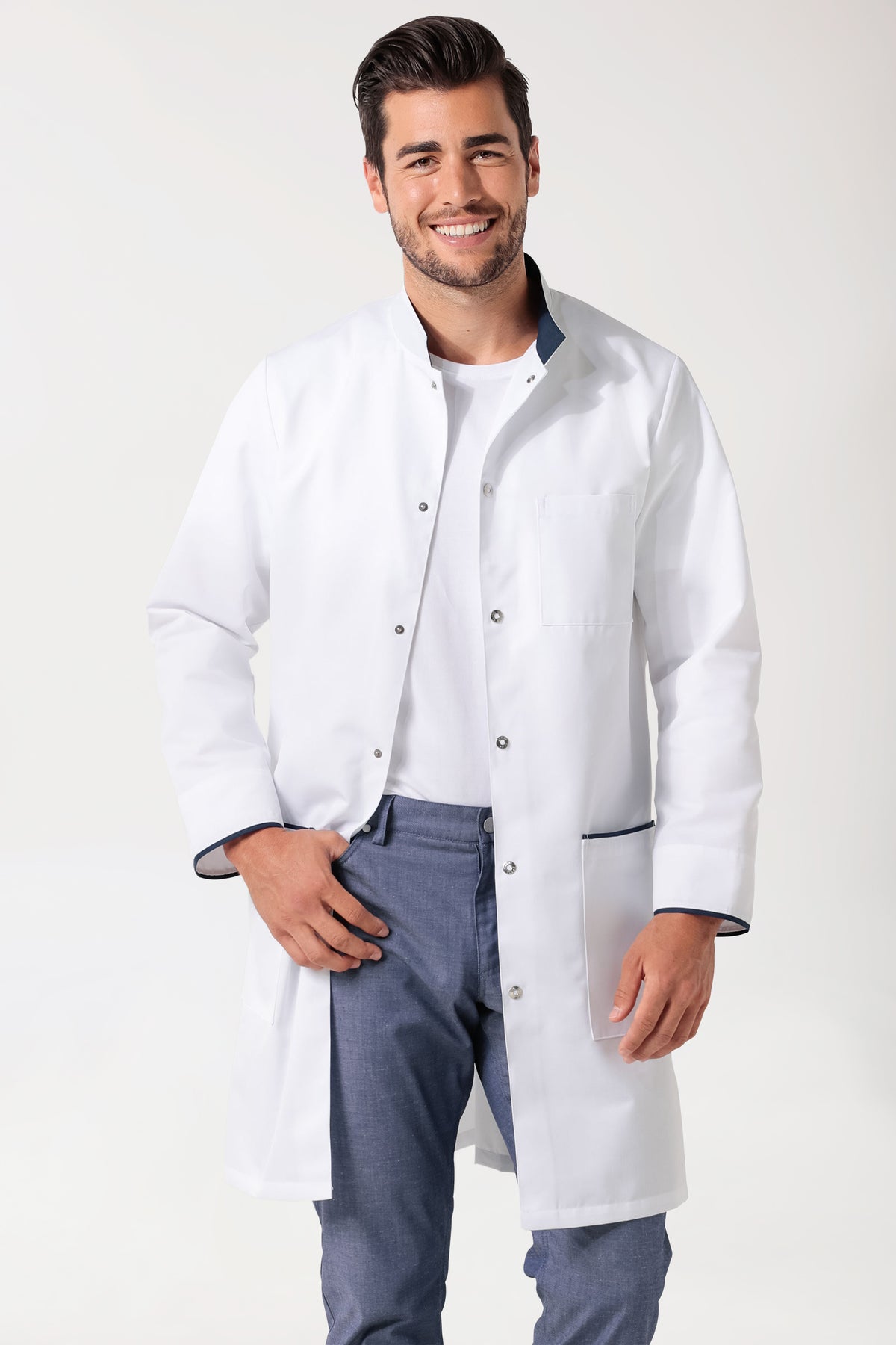 Korte jas heren - opstaande kraag wit/navy