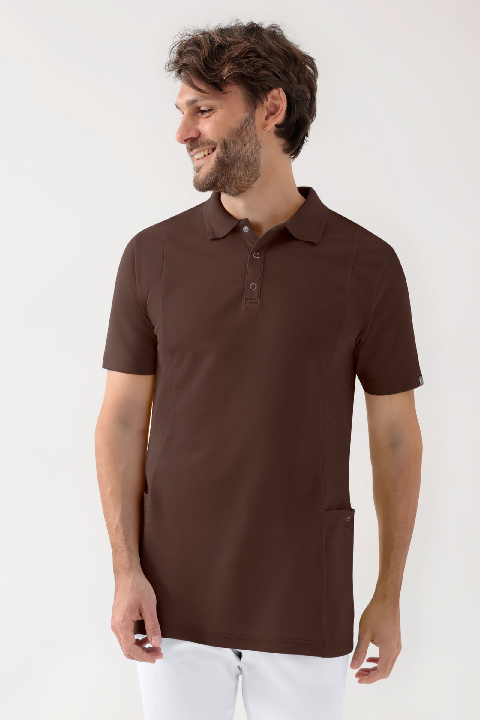 COMFY FLEX Stretch oversteektuniek heren - polokraag coffee, Voorzijde view